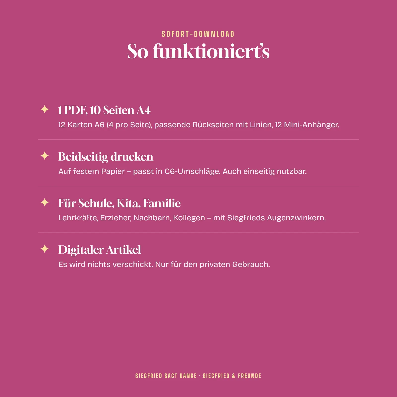 Dankeskarten zum Ausdrucken – Siegfried sagt Danke – Einblick 4