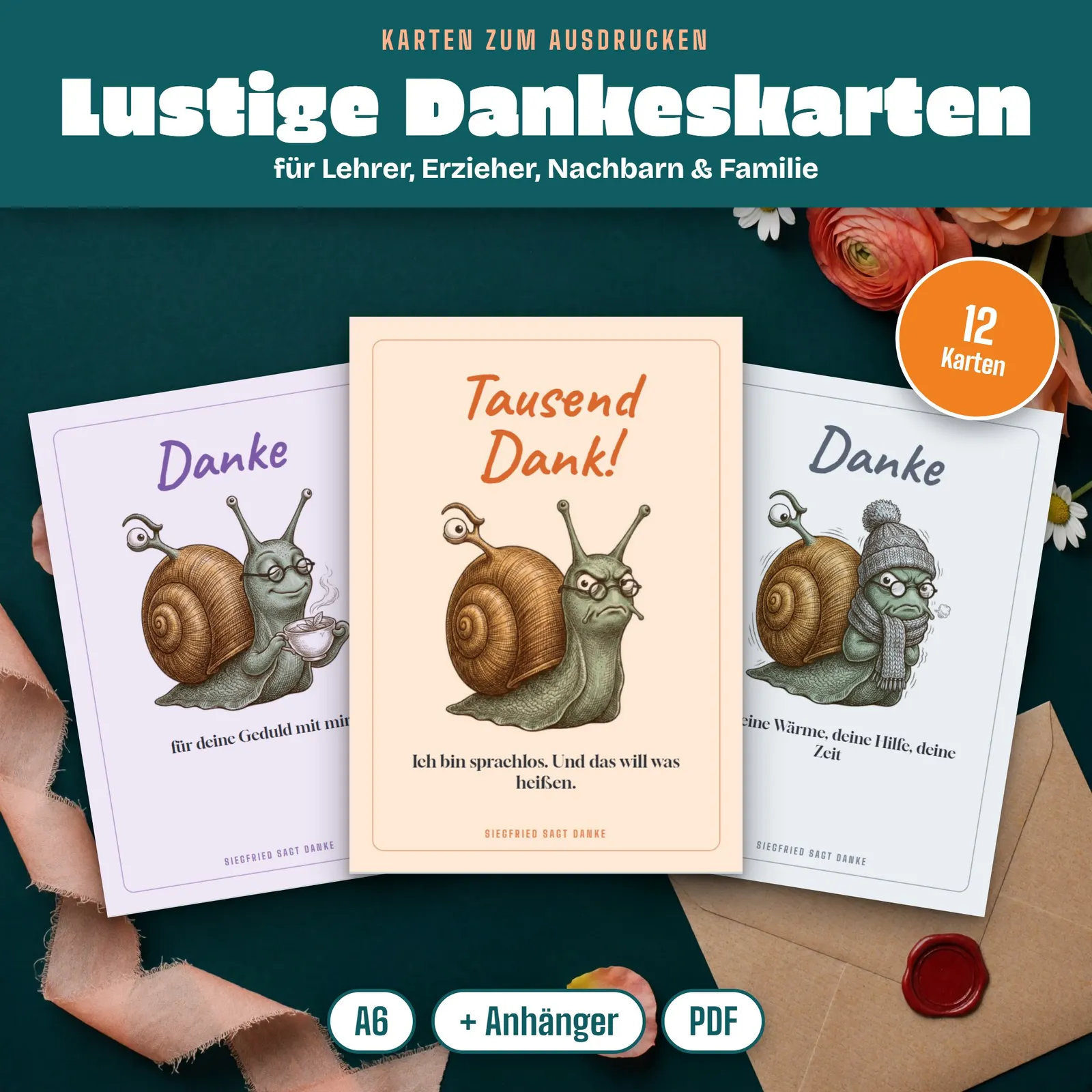 Dankeskarten zum Ausdrucken – Siegfried sagt Danke – Titelbild