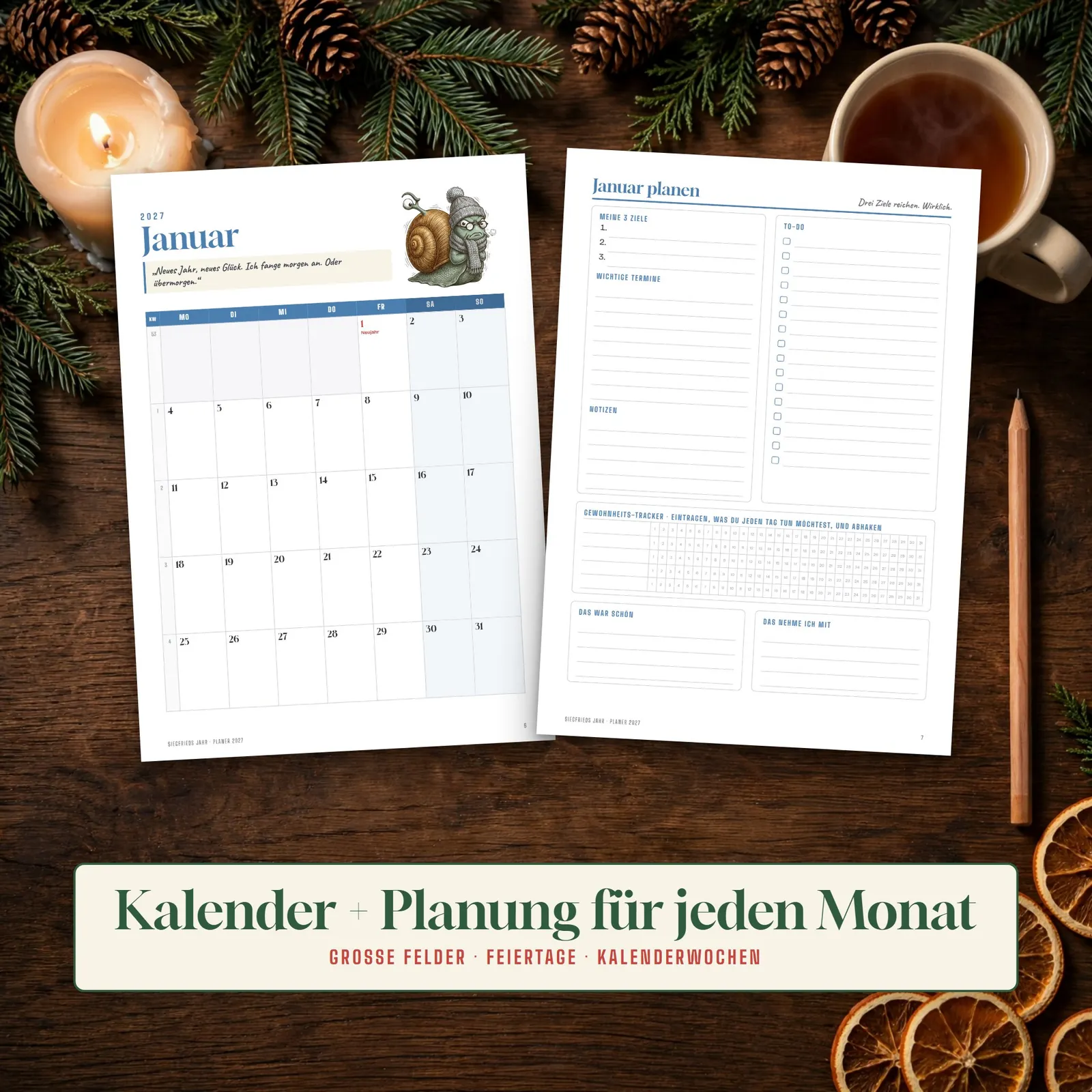 Jahresplaner 2027 zum Ausdrucken – Siegfrieds Jahr – Einblick 2