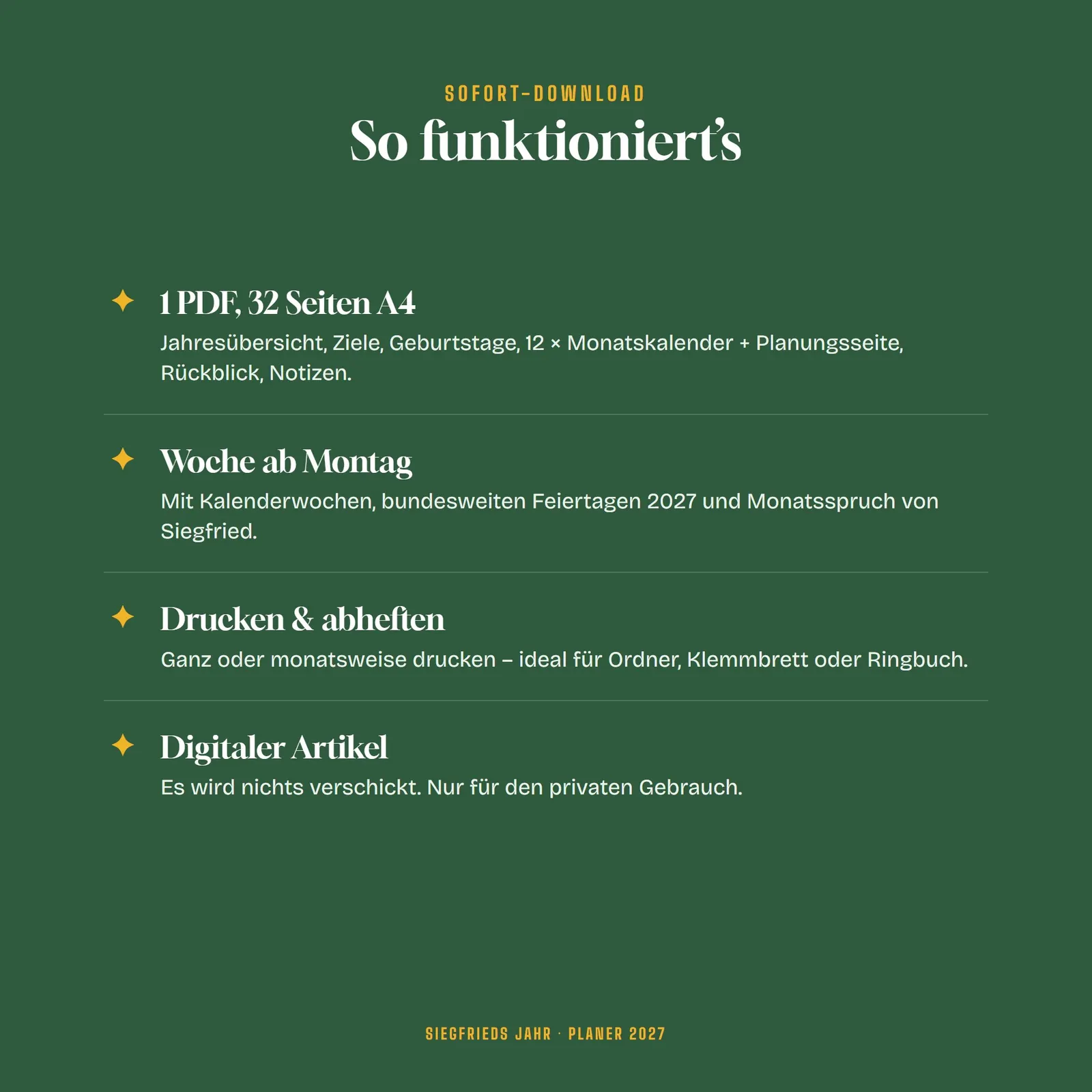 Jahresplaner 2027 zum Ausdrucken – Siegfrieds Jahr – Einblick 4