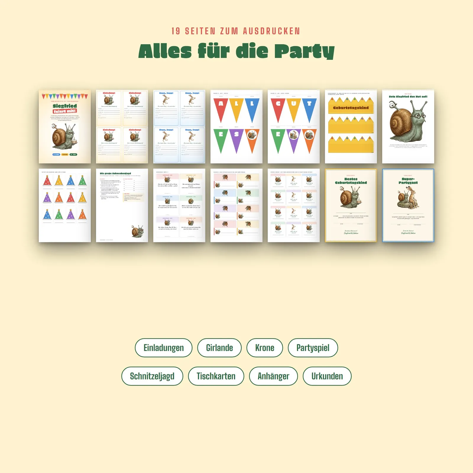 Kindergeburtstag-Set zum Ausdrucken – Siegfried feiert mit – Einblick 1