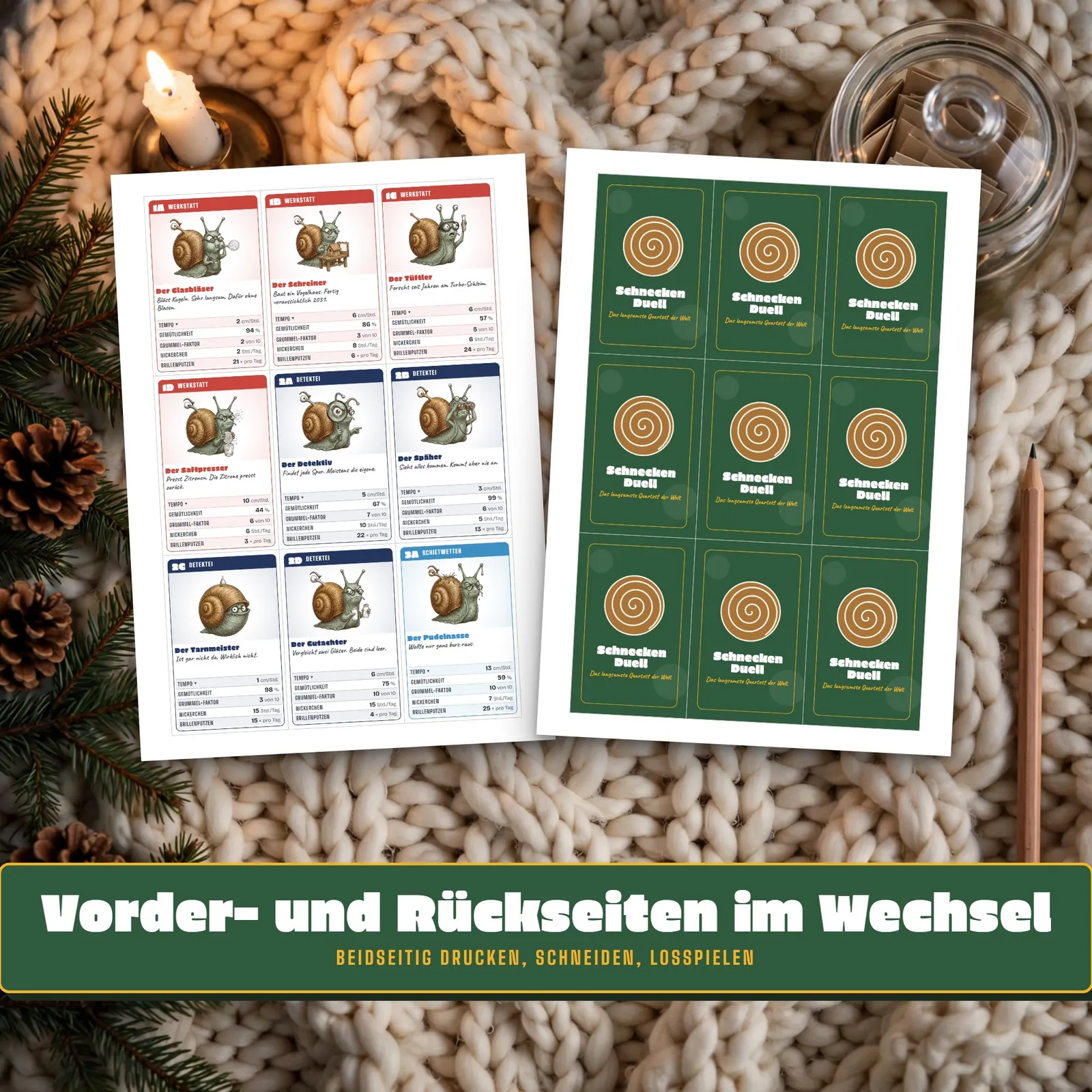 Quartett zum Ausdrucken – Schnecken-Duell mit 32 Karten – Einblick 3