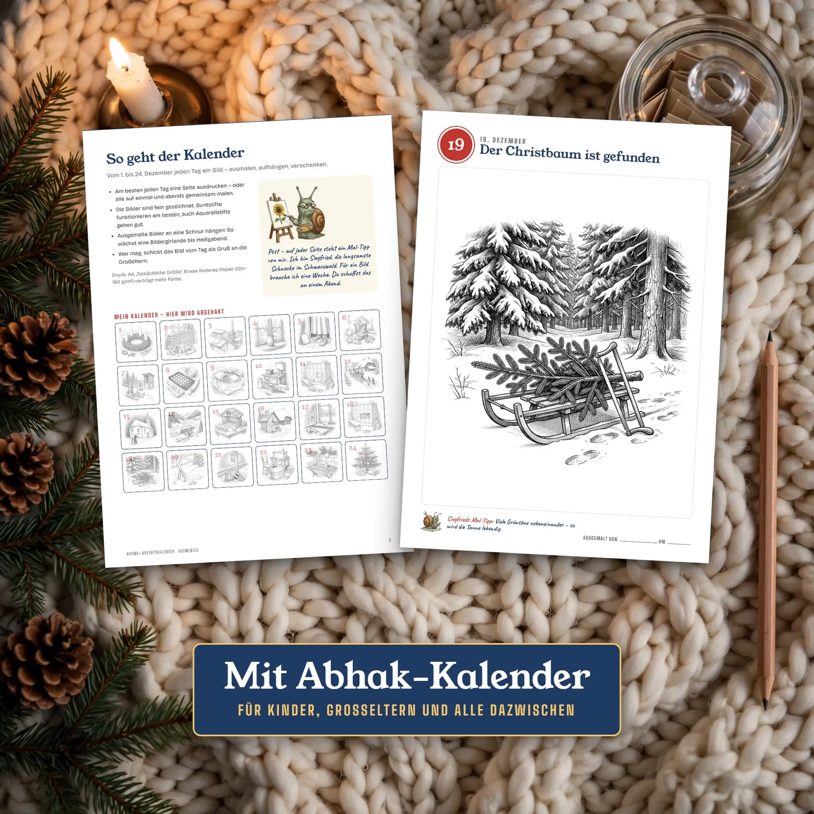 Ausmal-Adventskalender zum Ausdrucken – 24 Tage Schwarzwald-Winter – Einblick 3