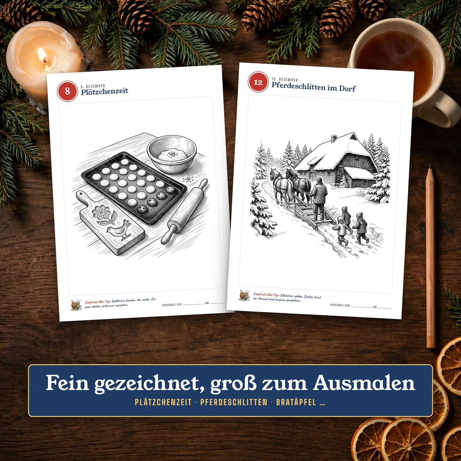 Ausmal-Adventskalender zum Ausdrucken – 24 Tage Schwarzwald-Winter – Einblick 2
