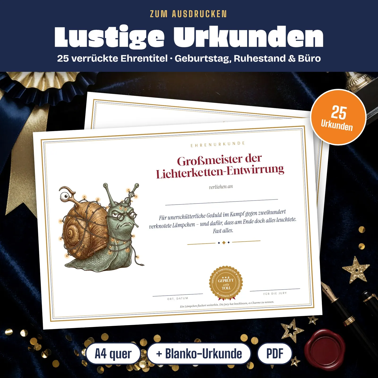 Lustige Urkunden zum Ausdrucken – 25 verrückte Ehrenurkunden – Titelbild