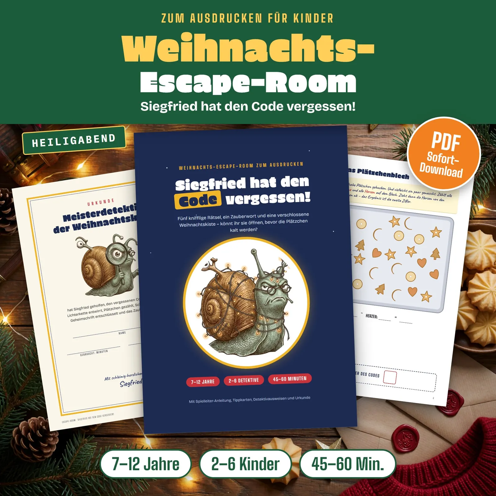 Weihnachts-Escape-Room für Kinder – Siegfried hat den Code vergessen! Weihnachts-Escape-Room für Kinder – Siegfried hat den Code vergessen! – Titelbild
