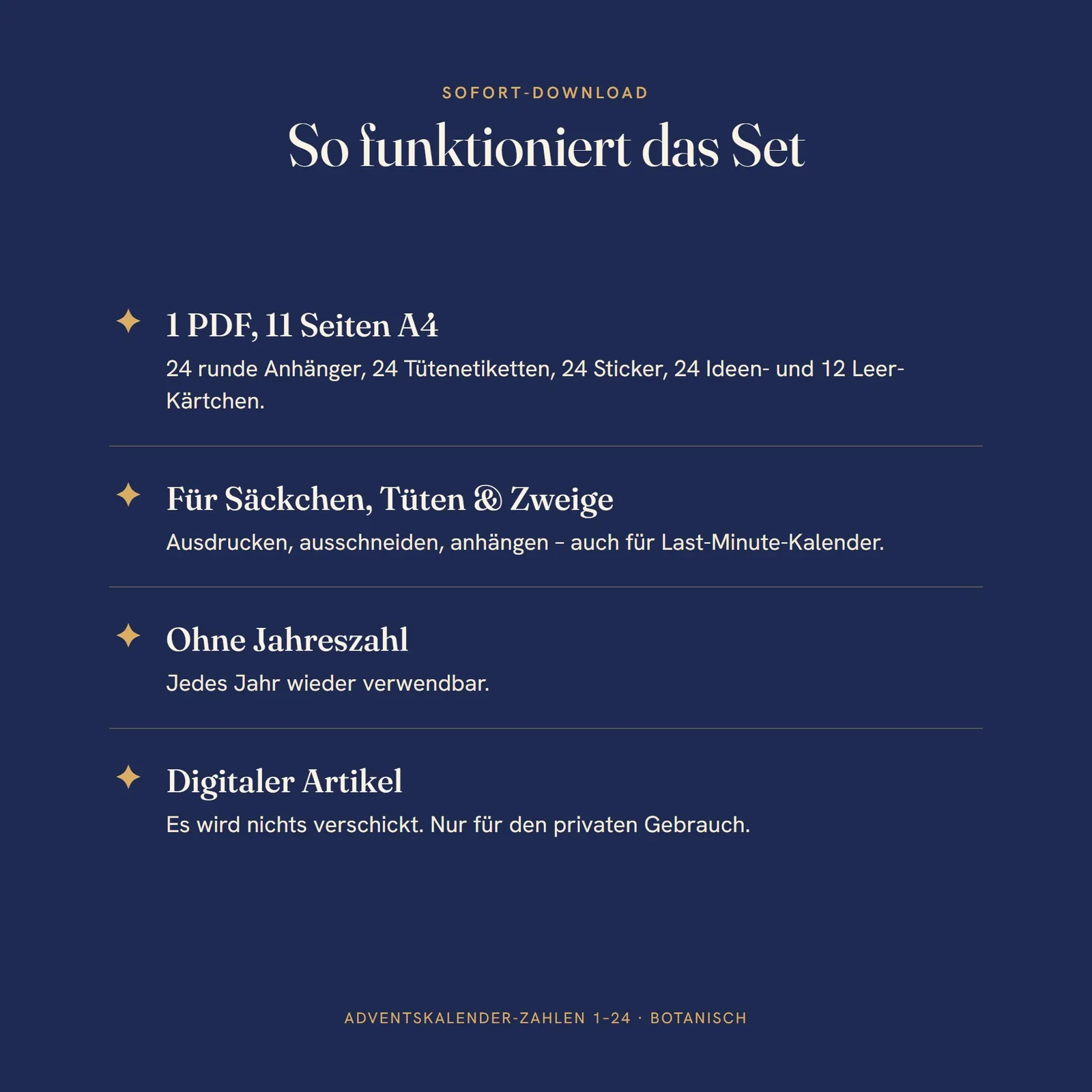 Adventskalender-Zahlen 1–24 zum Ausdrucken – botanische Wintermotive – Einblick 4