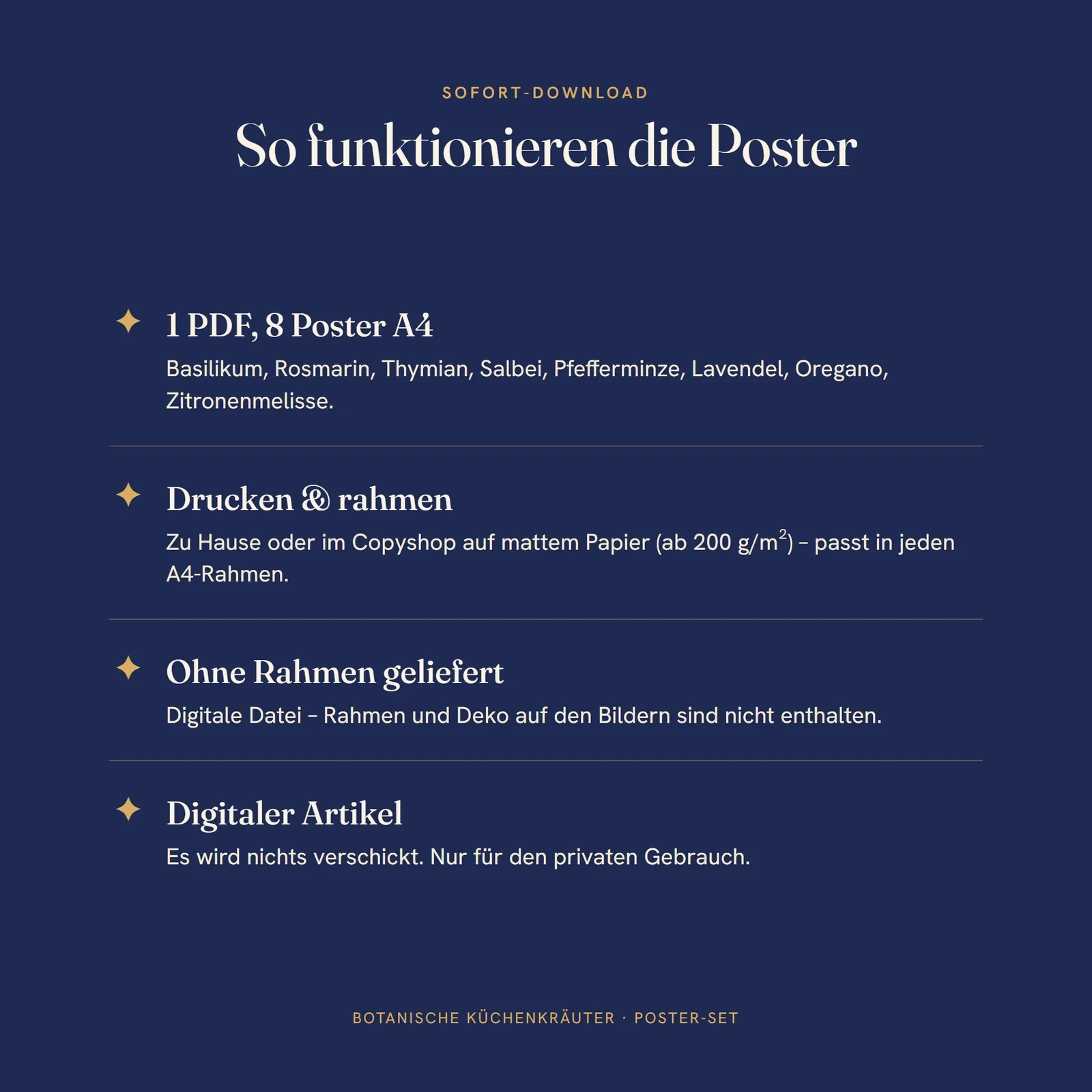 Botanische Poster Küchenkräuter – 8 Kunstdrucke A4 zum Ausdrucken Botanische Poster Küchenkräuter – 8 Kunstdrucke A4 zum Ausdrucken – Einblick 4