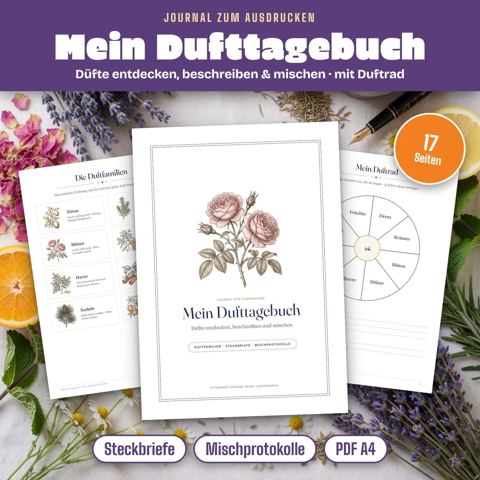 Dufttagebuch zum Ausdrucken – Düfte entdecken, beschreiben und mischen – Titelbild