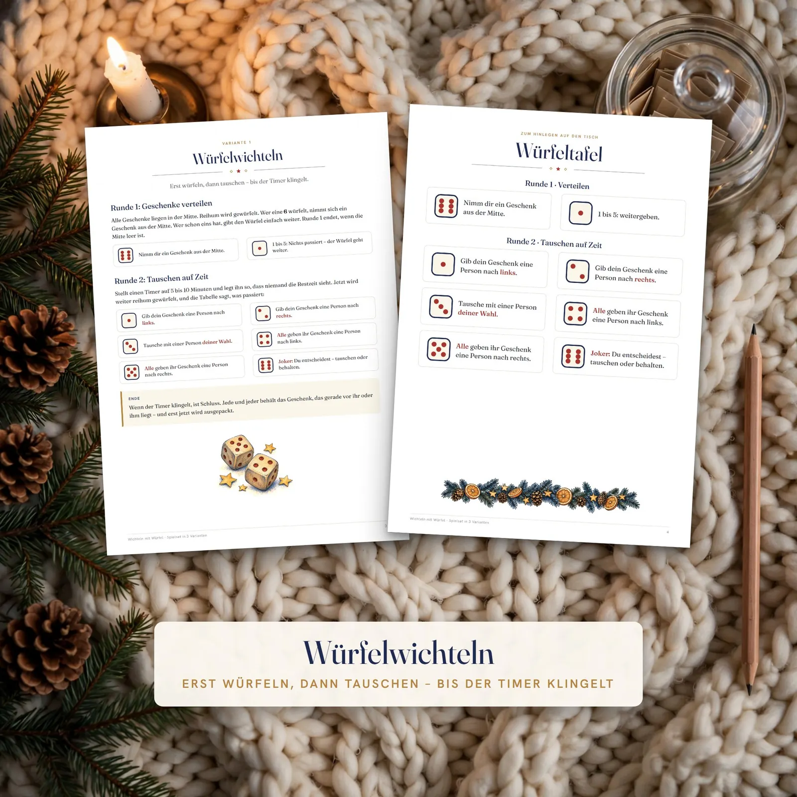 Wichteln mit Würfel – Wichtelspiel zum Ausdrucken in 3 Varianten Wichteln mit Würfel – Wichtelspiel zum Ausdrucken in 3 Varianten – Einblick 2