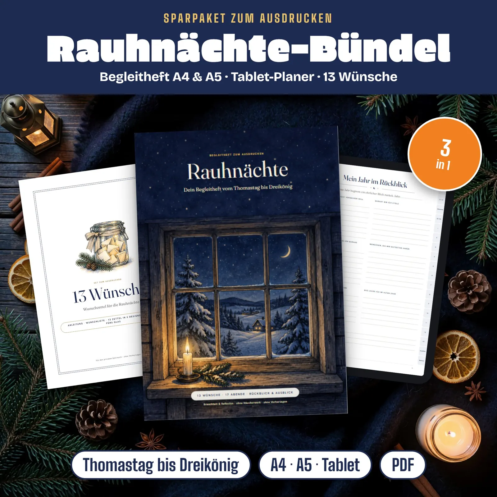 Rauhnächte-Set – Begleitheft, Tablet-Planer und 13-Wünsche-Set – Titelbild
