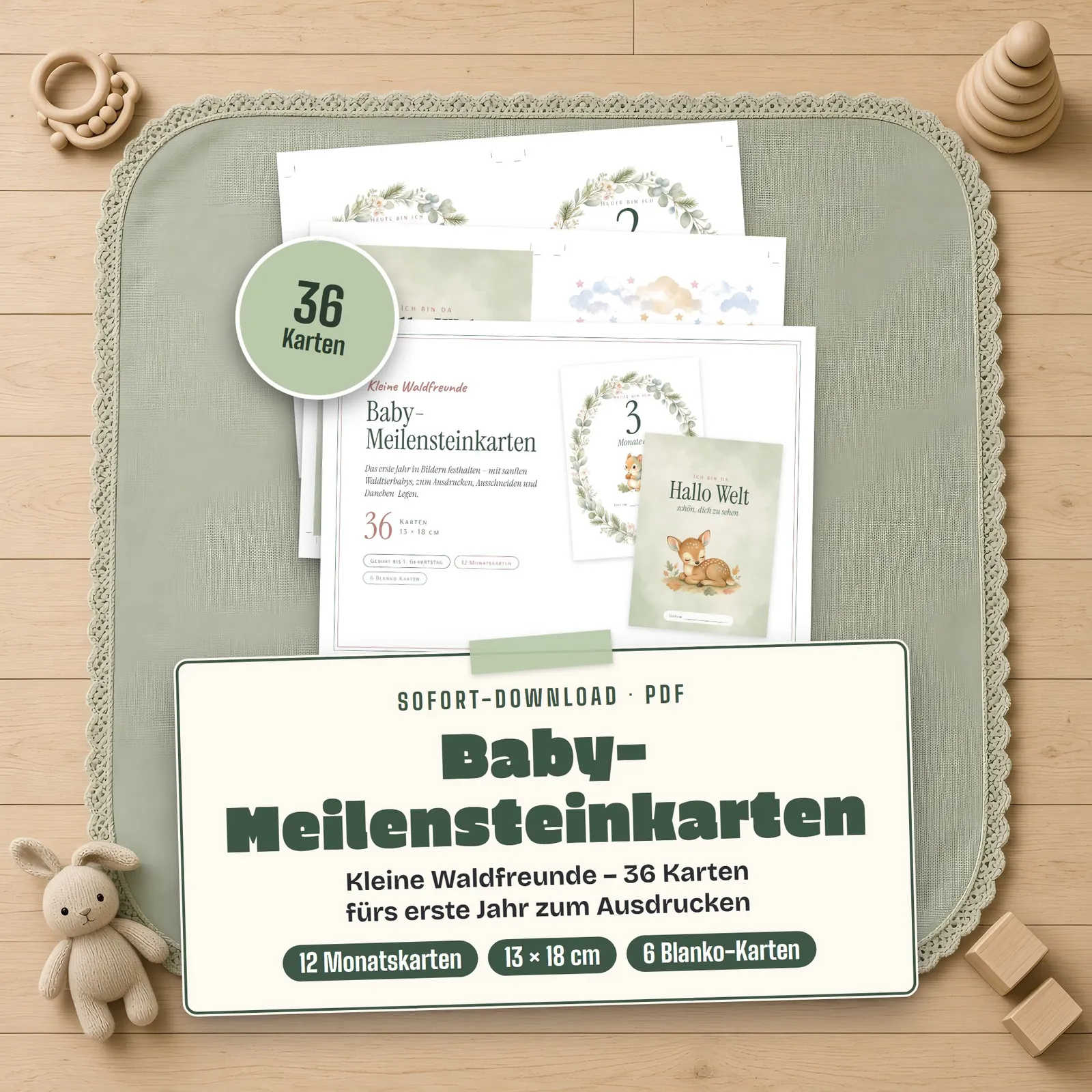 Baby-Meilensteinkarten zum Ausdrucken – Kleine Waldfreunde – Titelbild