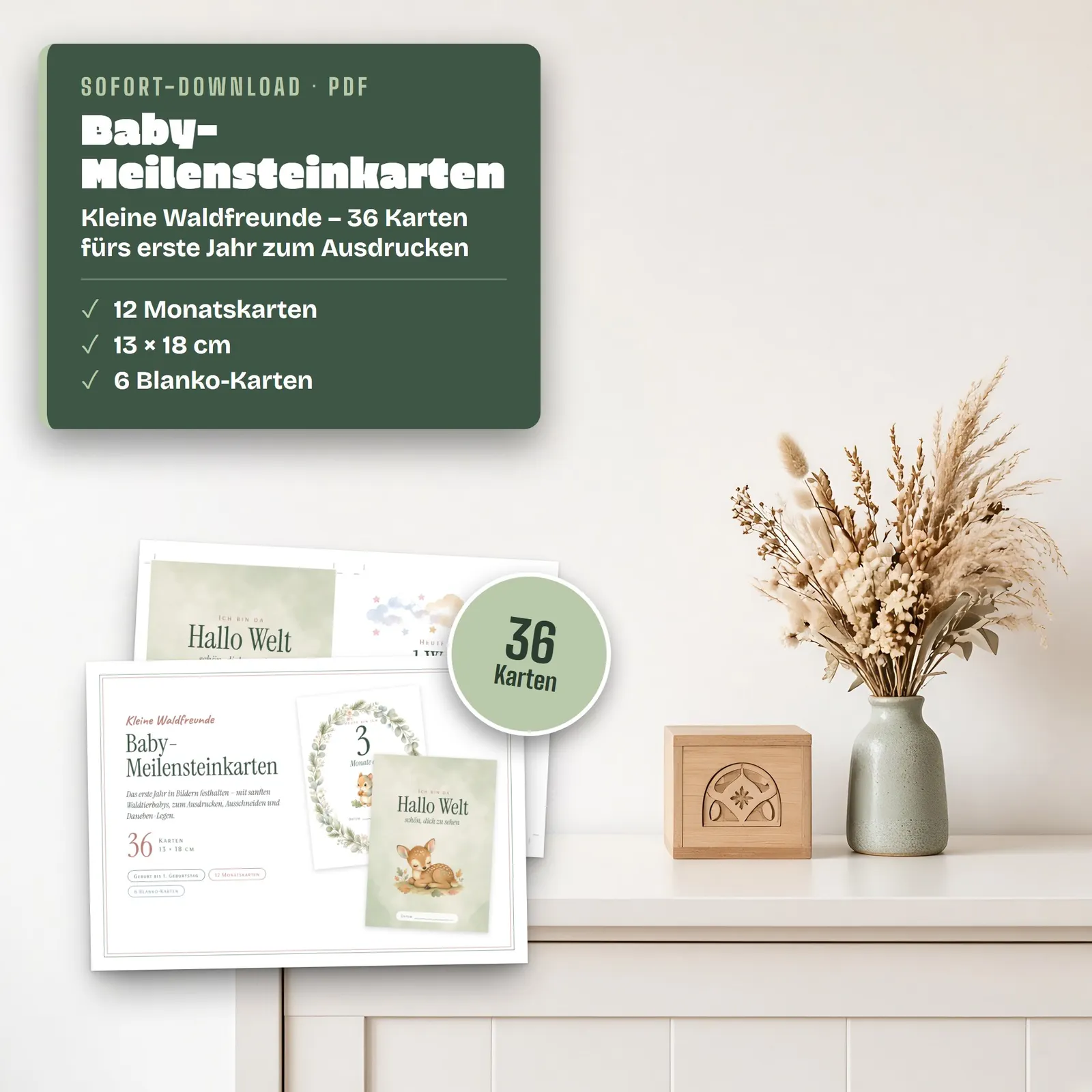 Baby-Meilensteinkarten zum Ausdrucken – Kleine Waldfreunde – Einblick 5