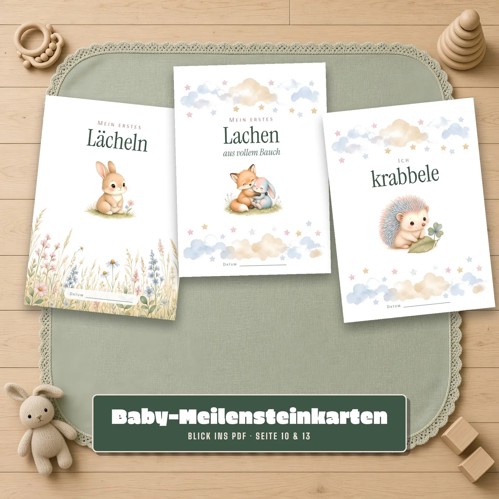 Baby-Meilensteinkarten zum Ausdrucken – Kleine Waldfreunde – Einblick 3