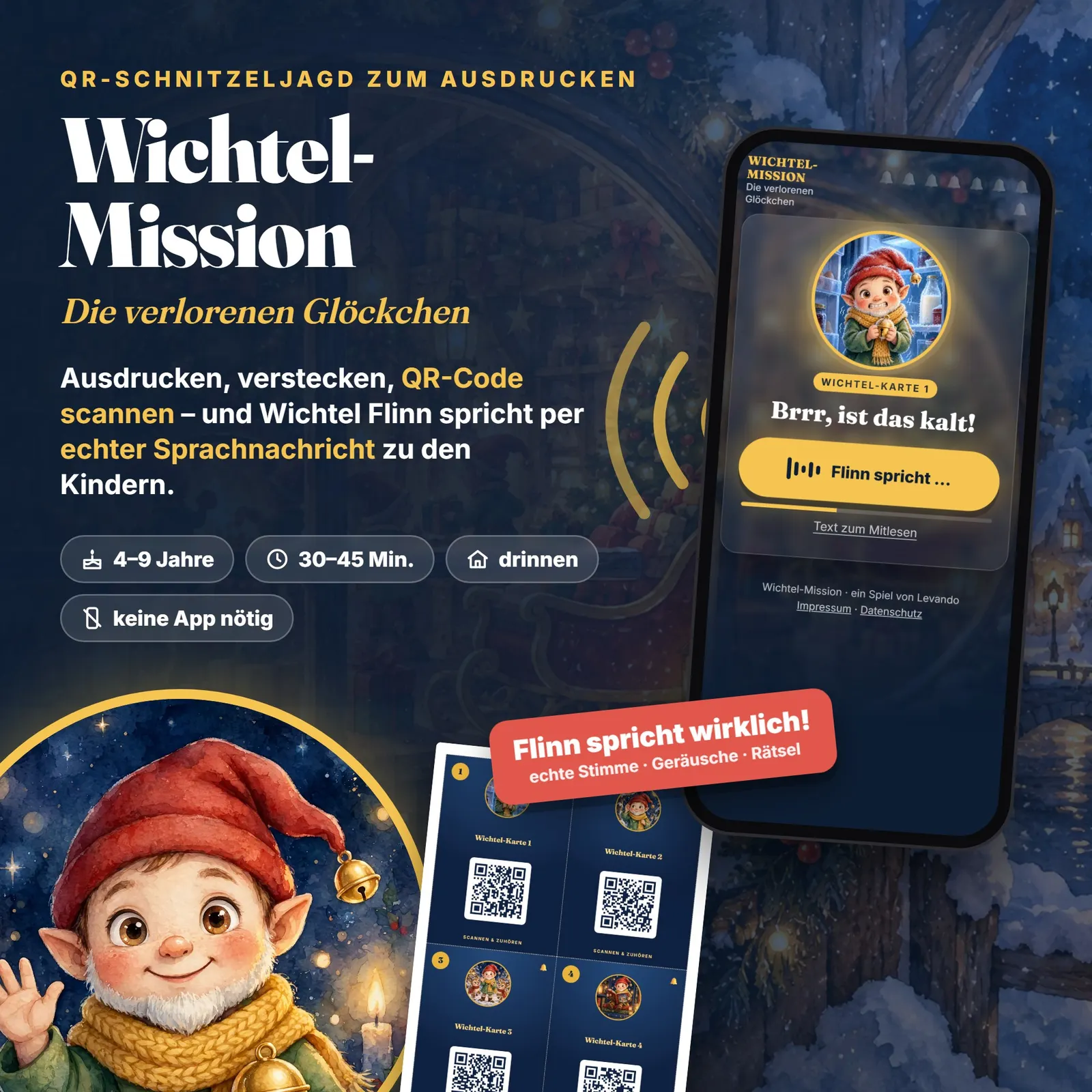 QR-Schnitzeljagd Weihnachten mit Sprachnachrichten – Wichtel-Mission – Titelbild