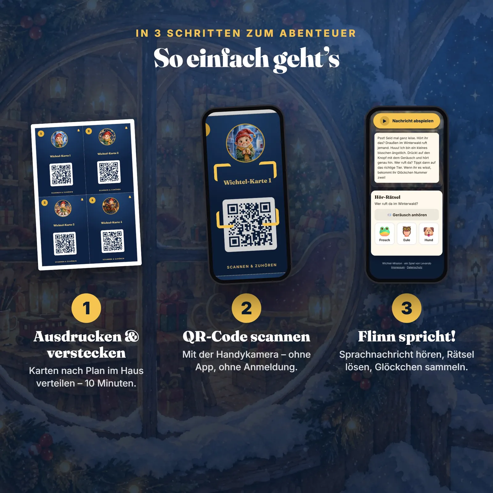 QR-Schnitzeljagd Weihnachten mit Sprachnachrichten – Wichtel-Mission QR-Schnitzeljagd Weihnachten mit Sprachnachrichten – Wichtel-Mission – Einblick 1