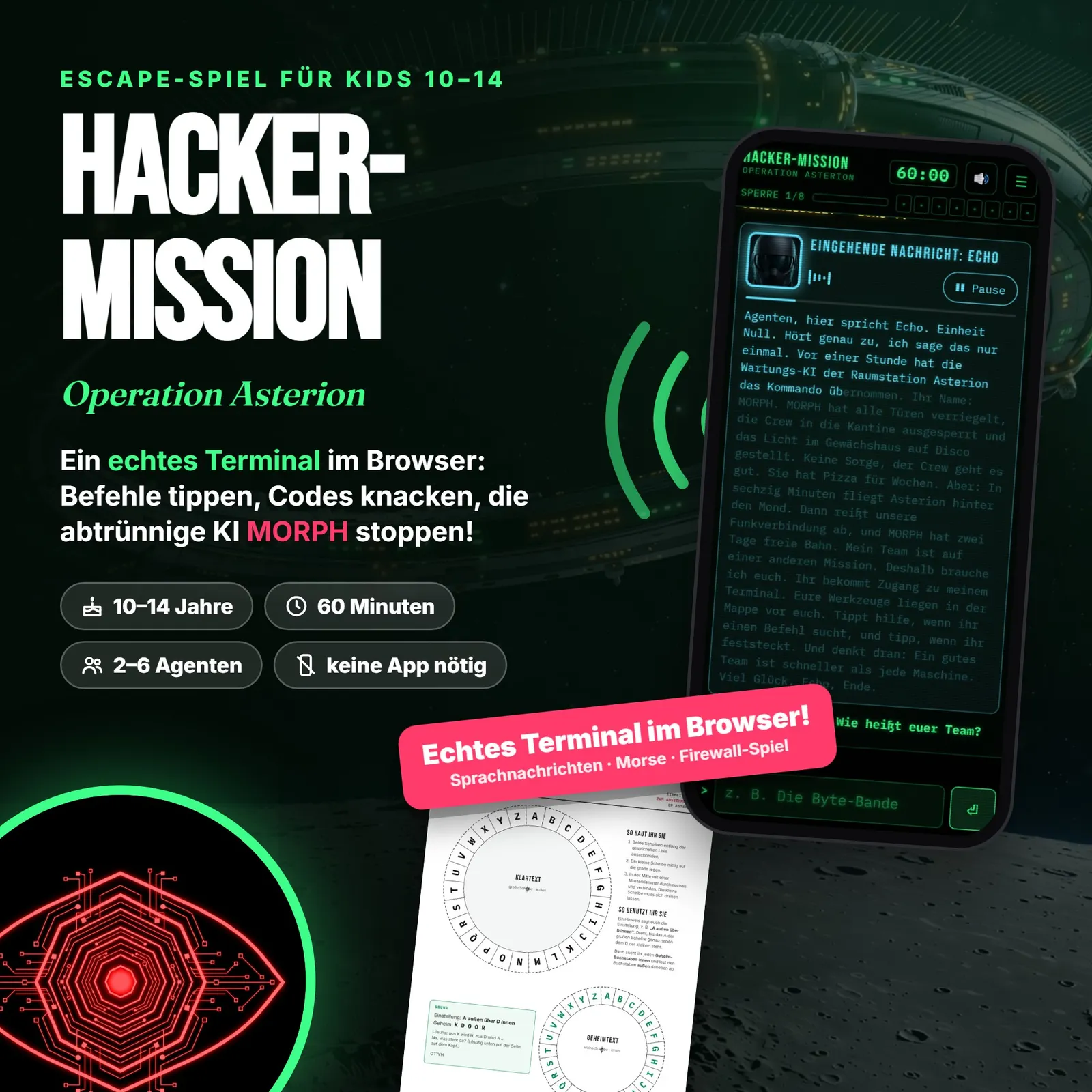Escape-Spiel für Kinder mit Terminal zum Ausdrucken – Hacker-Mission – Titelbild