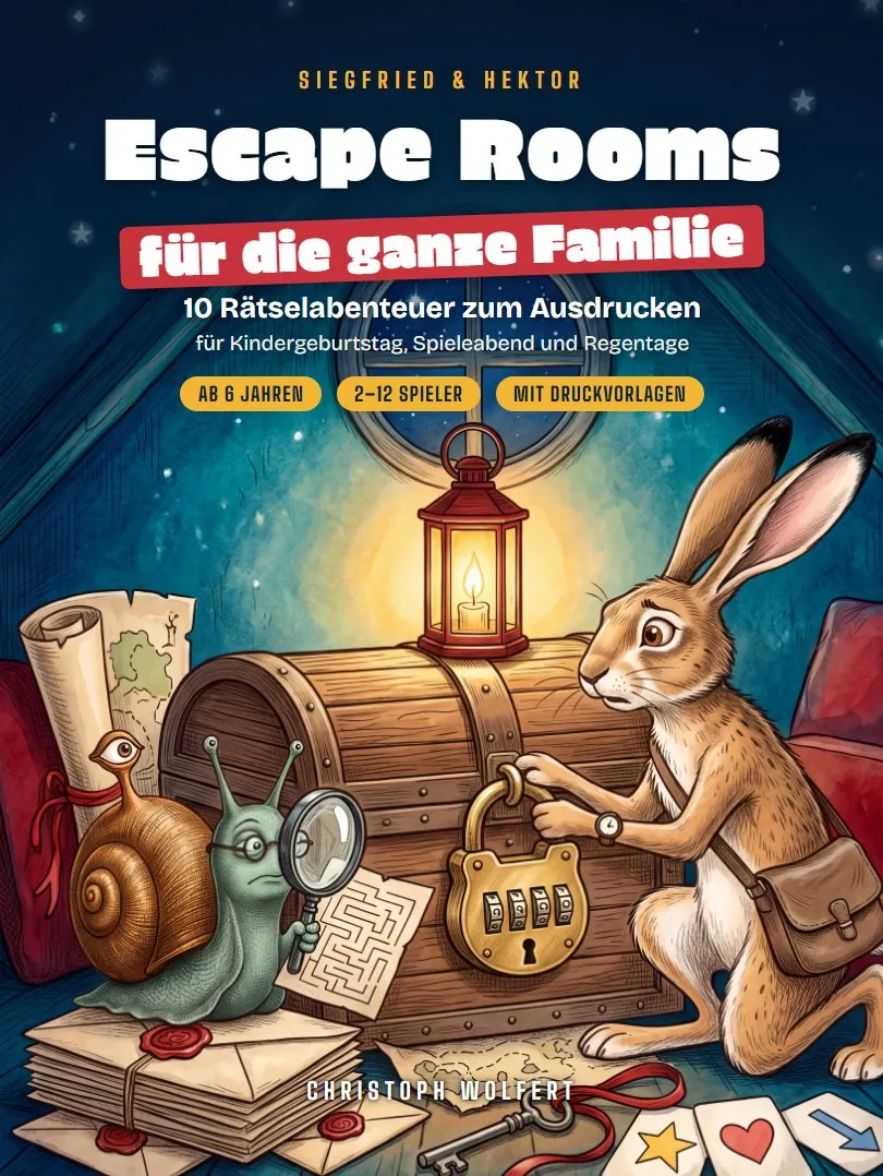 Escape Rooms für die ganze Familie – Rätselbuch als PDF zum Ausdrucken – Titelbild