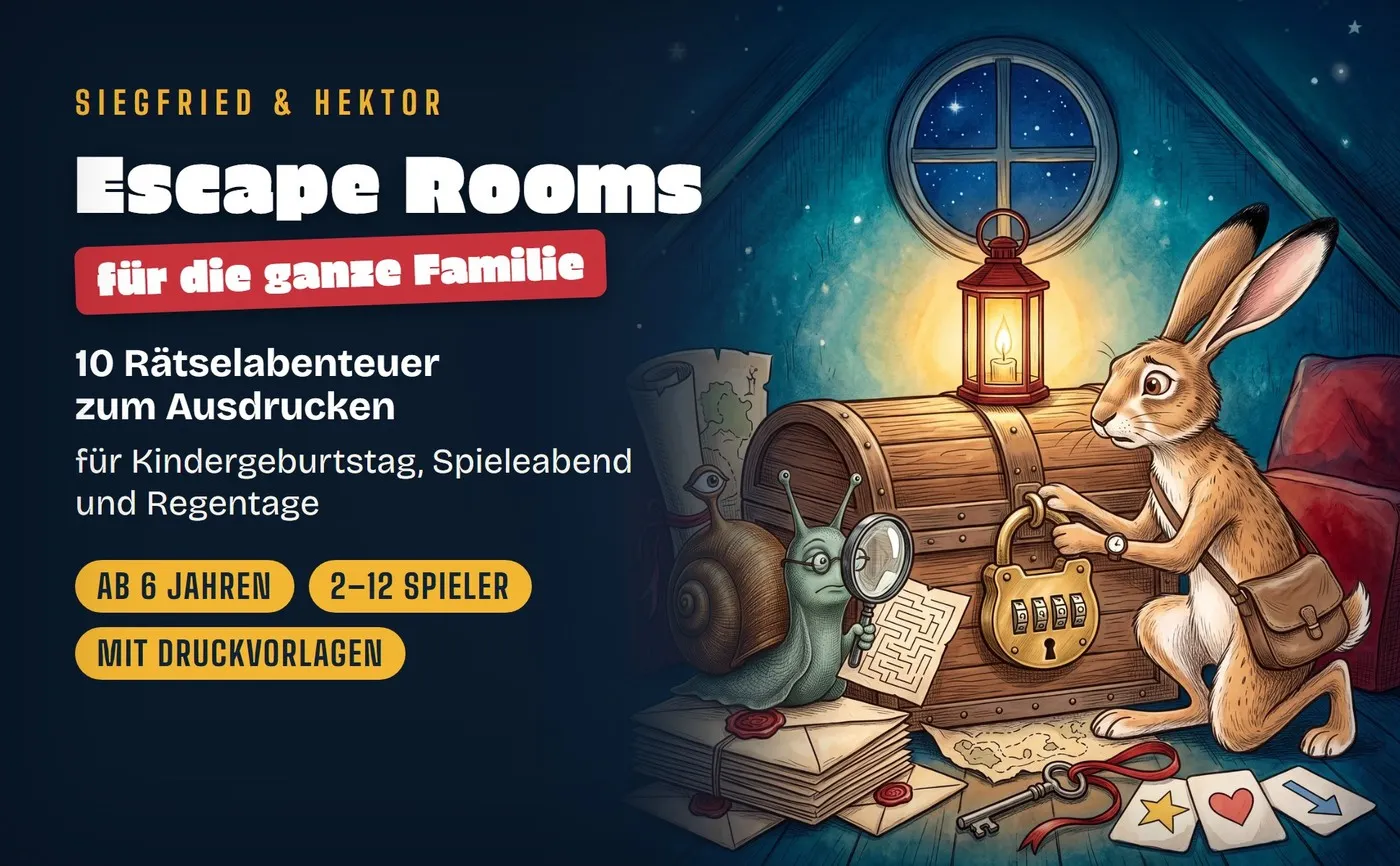 Escape Rooms für die ganze Familie – Rätselbuch als PDF zum Ausdrucken – Einblick 1