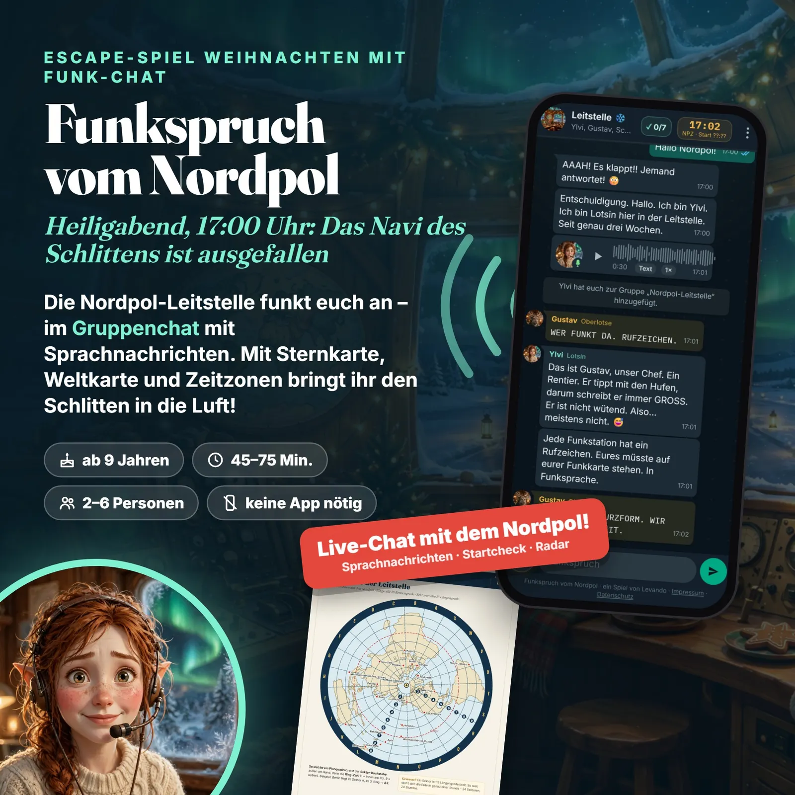 Escape-Spiel Weihnachten mit Funk-Chat – Funkspruch vom Nordpol – Titelbild