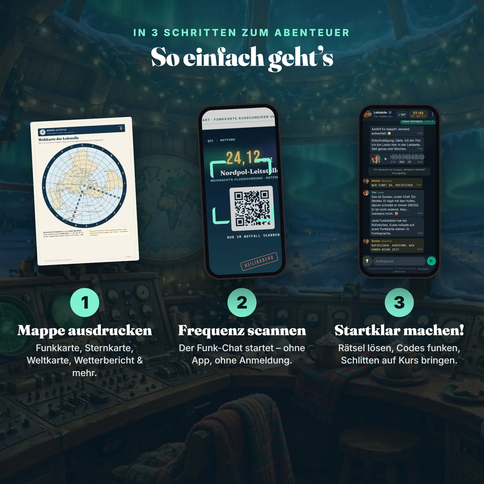 Escape-Spiel Weihnachten mit Funk-Chat – Funkspruch vom Nordpol – Einblick 1