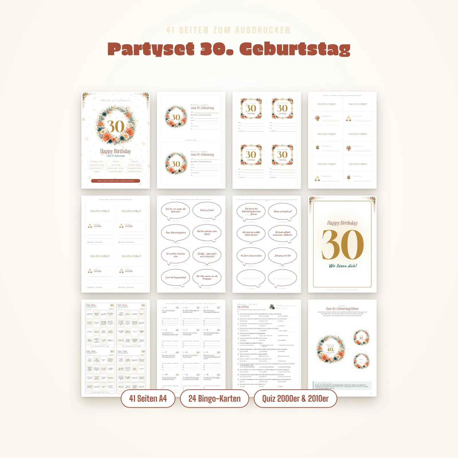Partyset zum 30. Geburtstag – Spiele, Quiz und Deko zum Ausdrucken – Einblick 1