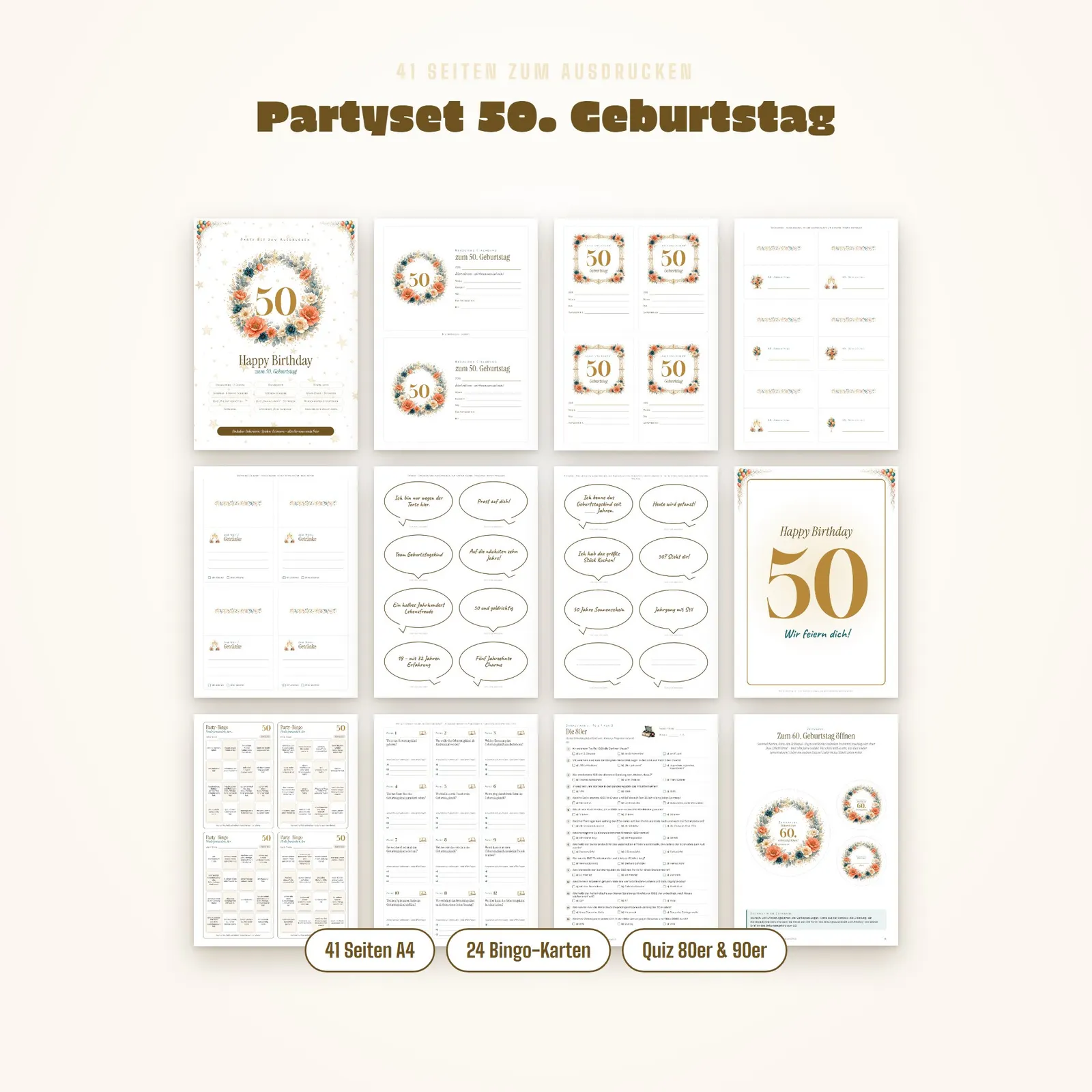 Partyset zum 50. Geburtstag – Spiele, Quiz und Deko zum Ausdrucken – Einblick 1