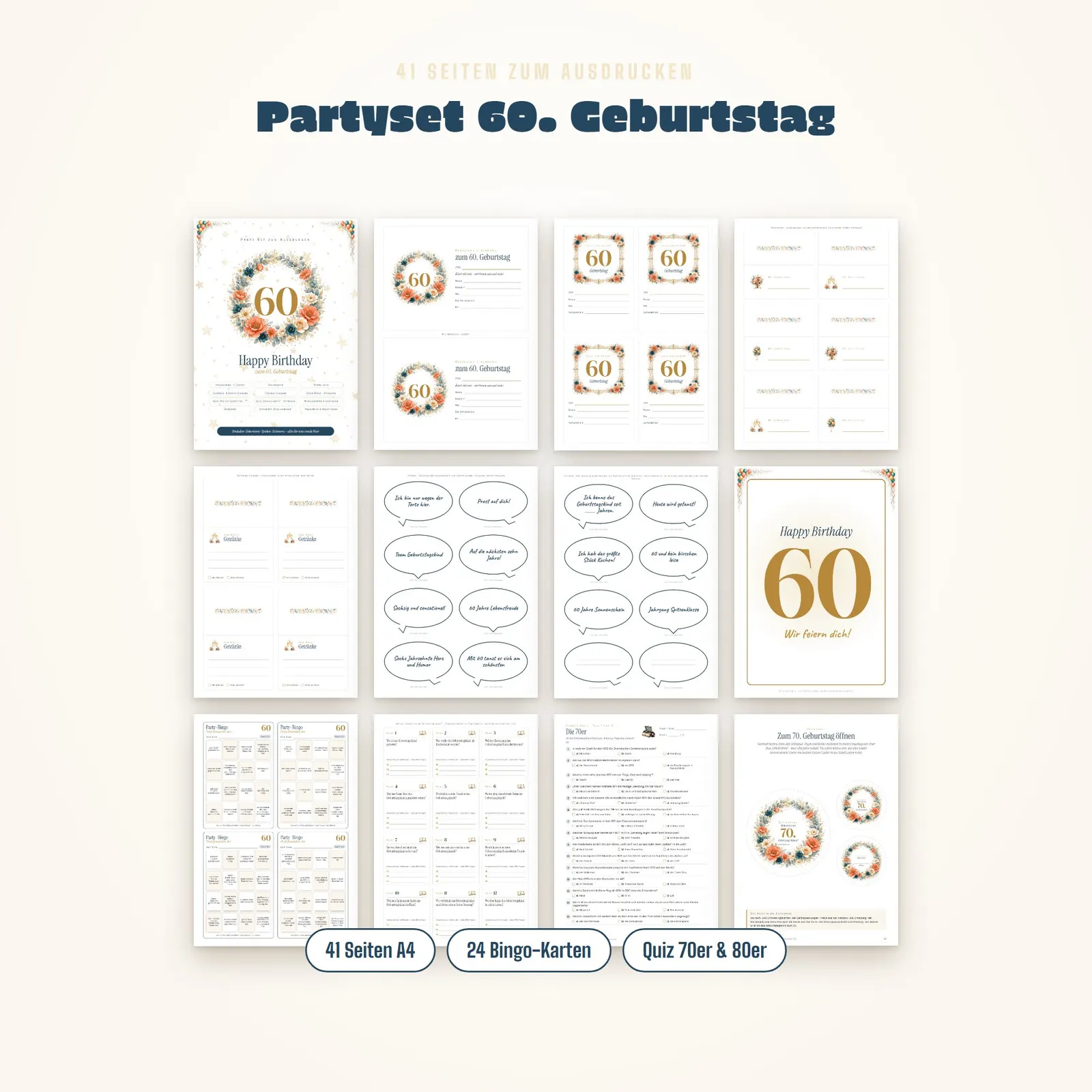 Partyset zum 60. Geburtstag – Spiele, Quiz und Deko zum Ausdrucken – Einblick 1