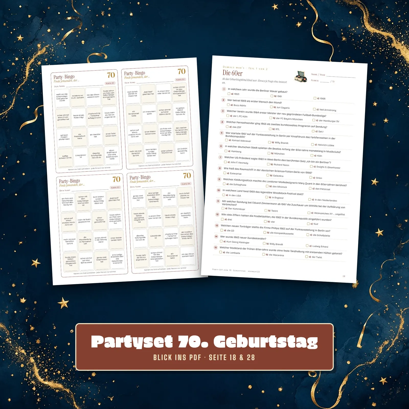 Partyset zum 70. Geburtstag – Spiele, Quiz und Deko zum Ausdrucken – Einblick 3