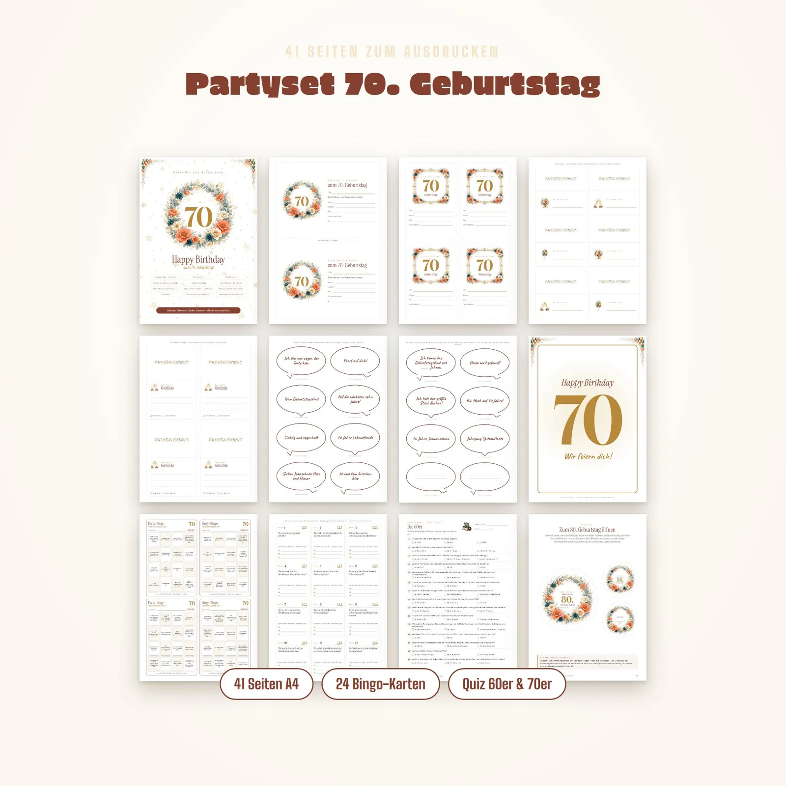 Partyset zum 70. Geburtstag – Spiele, Quiz und Deko zum Ausdrucken – Einblick 1