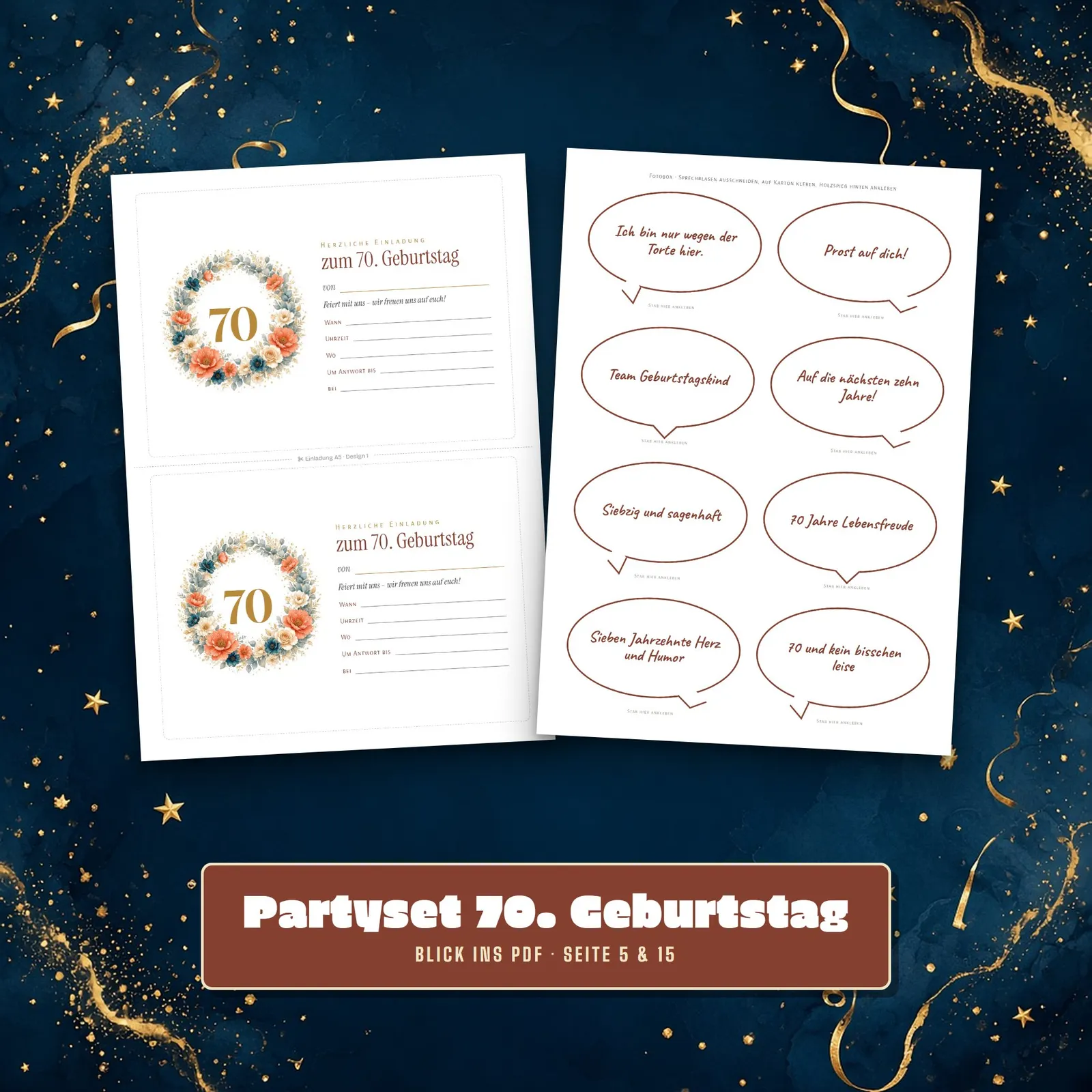 Partyset zum 70. Geburtstag – Spiele, Quiz und Deko zum Ausdrucken – Einblick 2