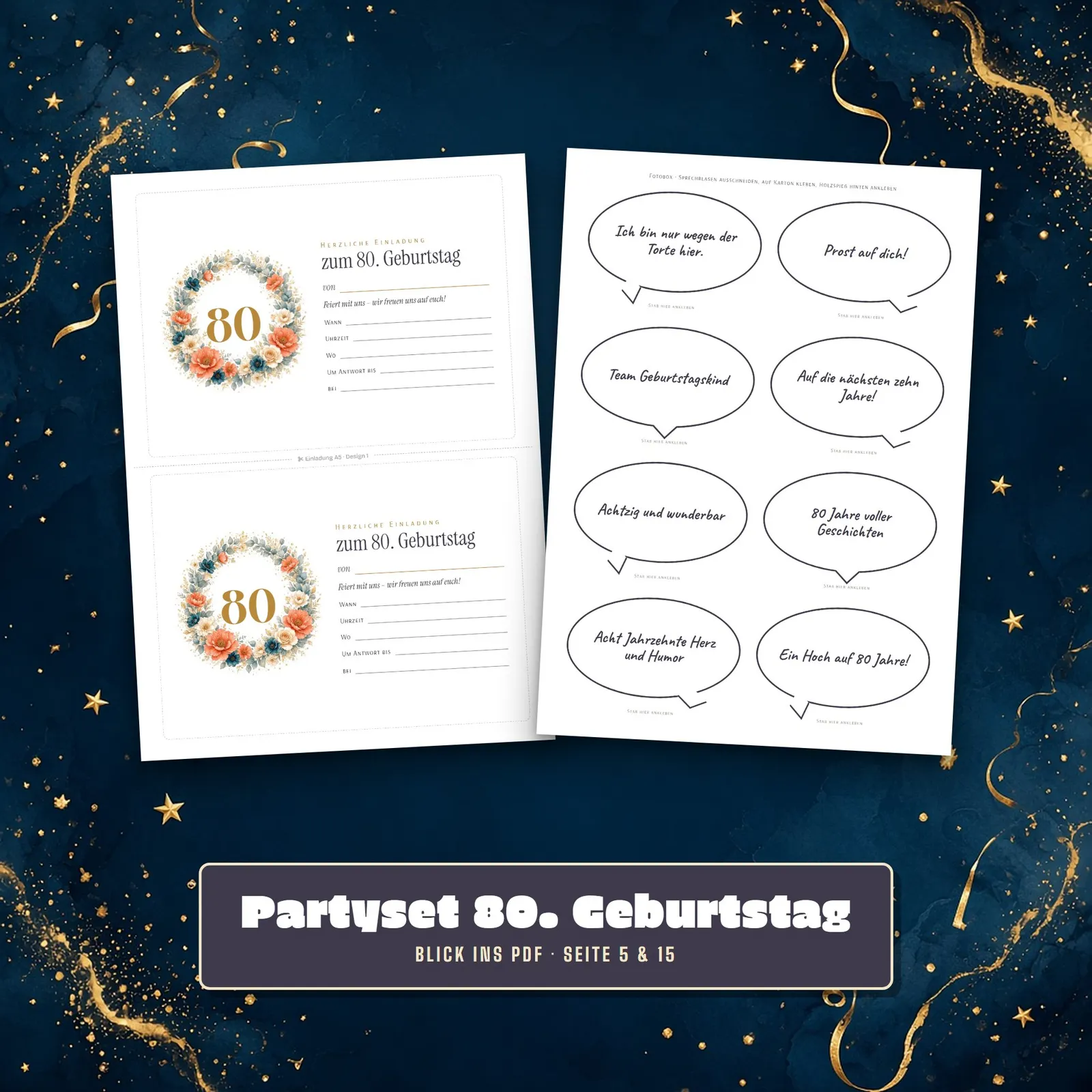 Partyset zum 80. Geburtstag – Spiele, Quiz und Deko zum Ausdrucken Partyset zum 80. Geburtstag – Spiele, Quiz und Deko zum Ausdrucken – Einblick 2