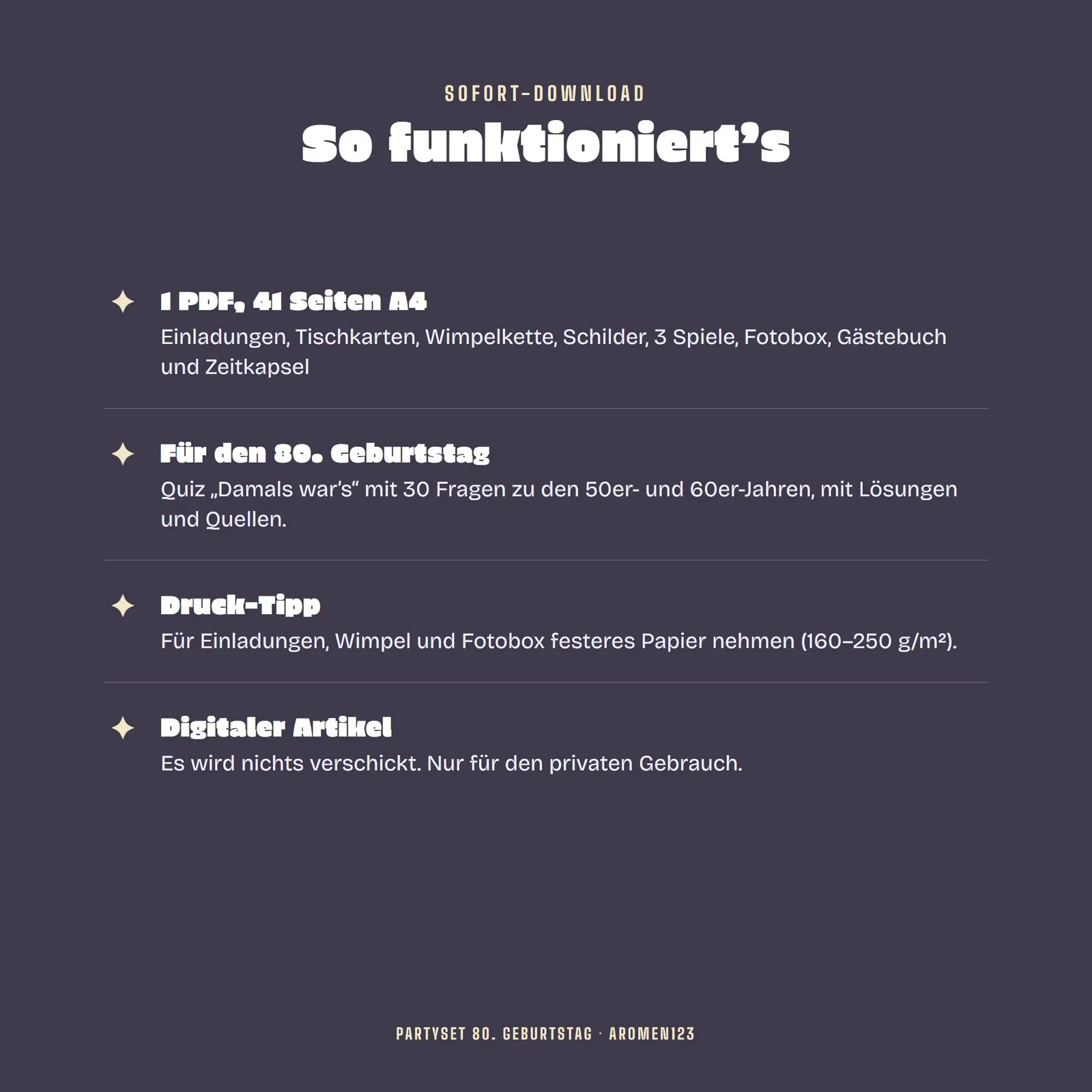 Partyset zum 80. Geburtstag – Spiele, Quiz und Deko zum Ausdrucken Partyset zum 80. Geburtstag – Spiele, Quiz und Deko zum Ausdrucken – Einblick 4