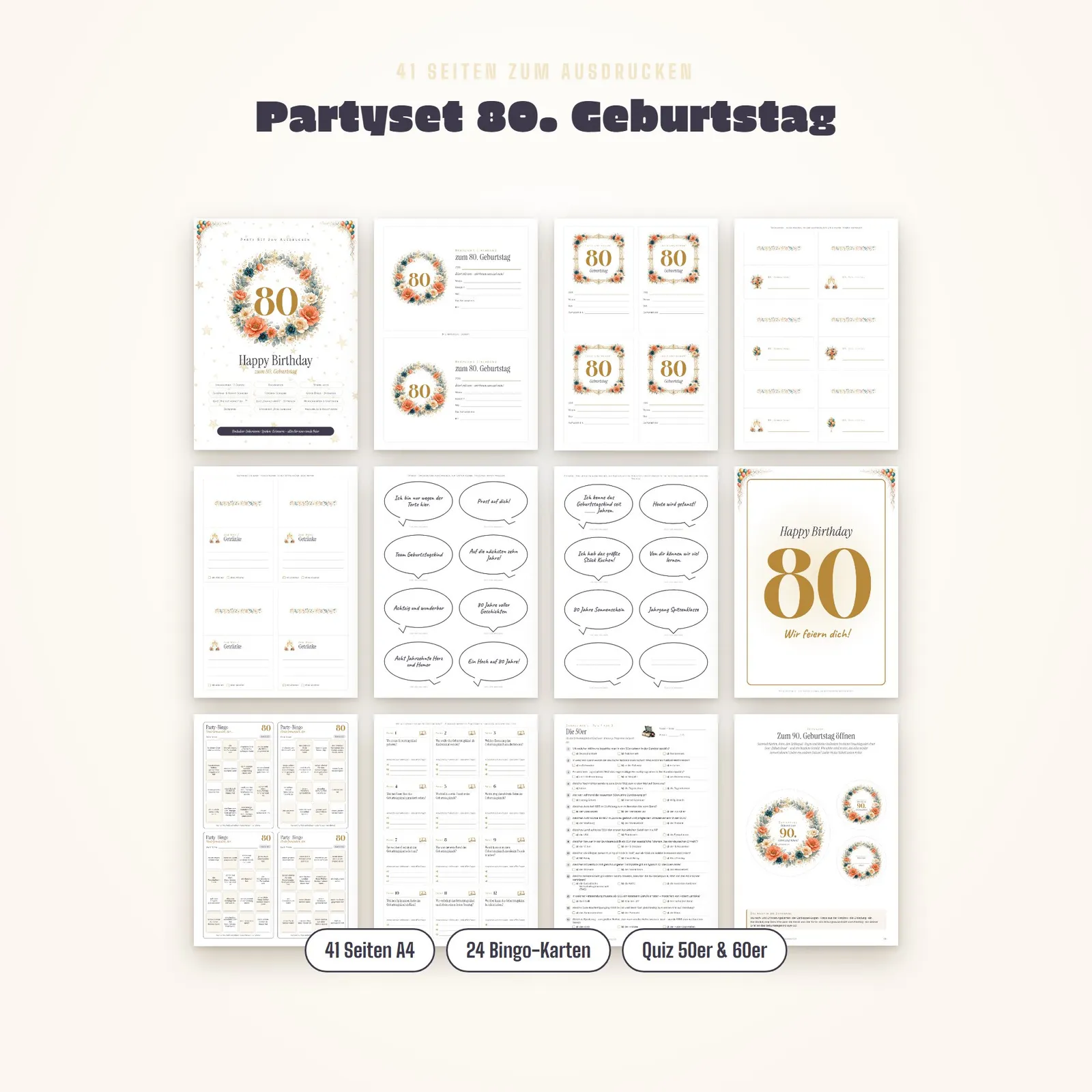 Partyset zum 80. Geburtstag – Spiele, Quiz und Deko zum Ausdrucken Partyset zum 80. Geburtstag – Spiele, Quiz und Deko zum Ausdrucken – Einblick 1