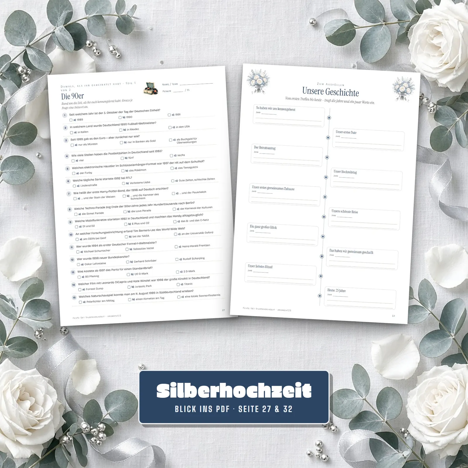 Partyset zur Silberhochzeit – Spiele, Quiz und Deko zum Ausdrucken – Einblick 3