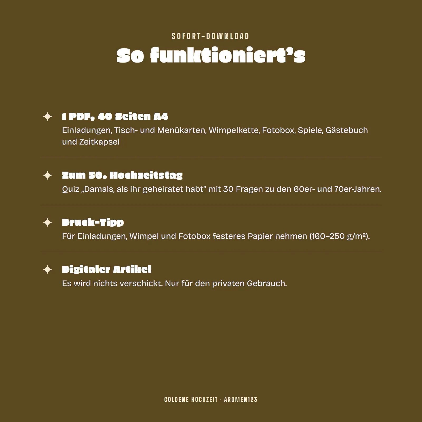 Partyset zur Goldenen Hochzeit – Spiele, Quiz und Deko zum Ausdrucken – Einblick 4