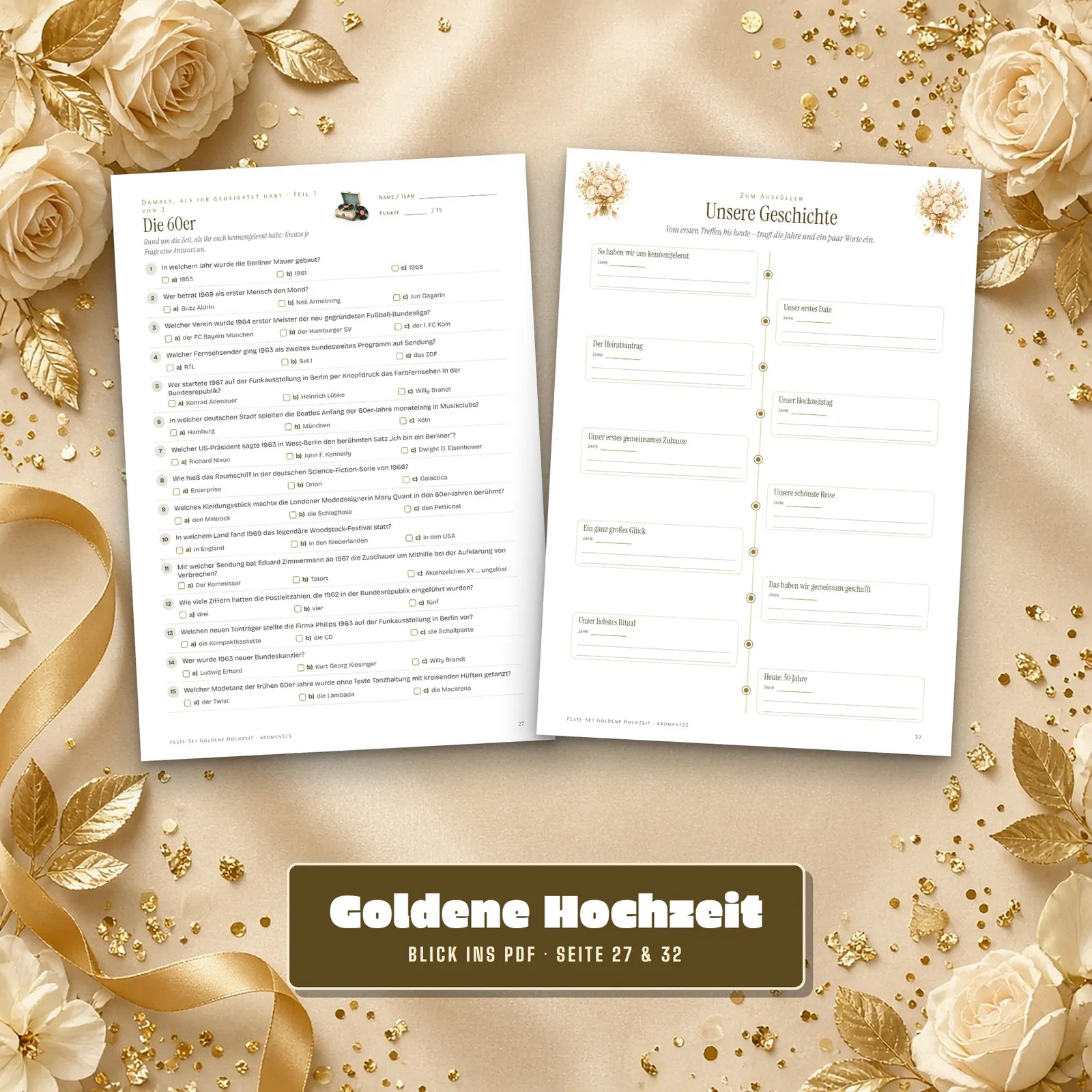 Partyset zur Goldenen Hochzeit – Spiele, Quiz und Deko zum Ausdrucken – Einblick 3