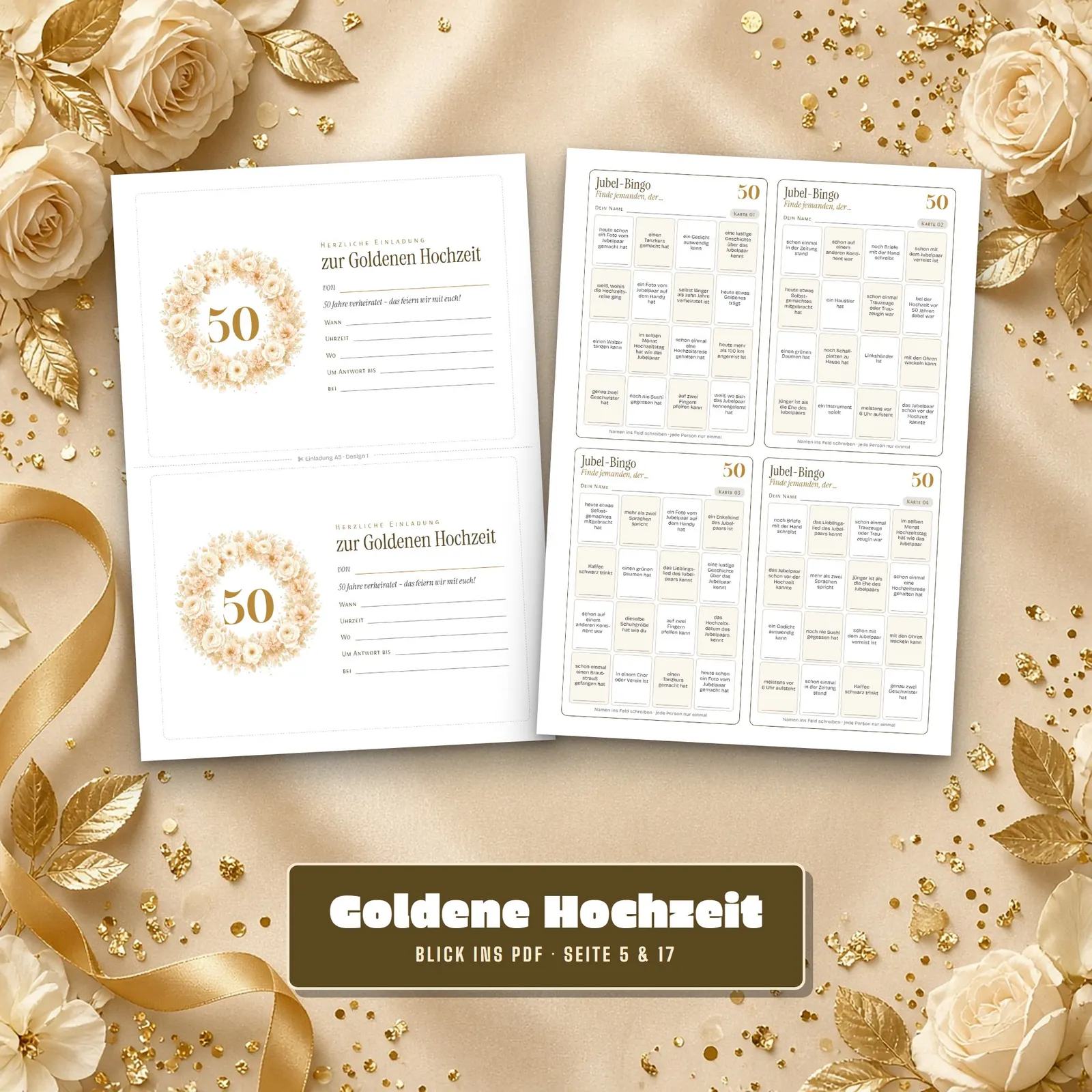 Partyset zur Goldenen Hochzeit – Spiele, Quiz und Deko zum Ausdrucken – Einblick 2