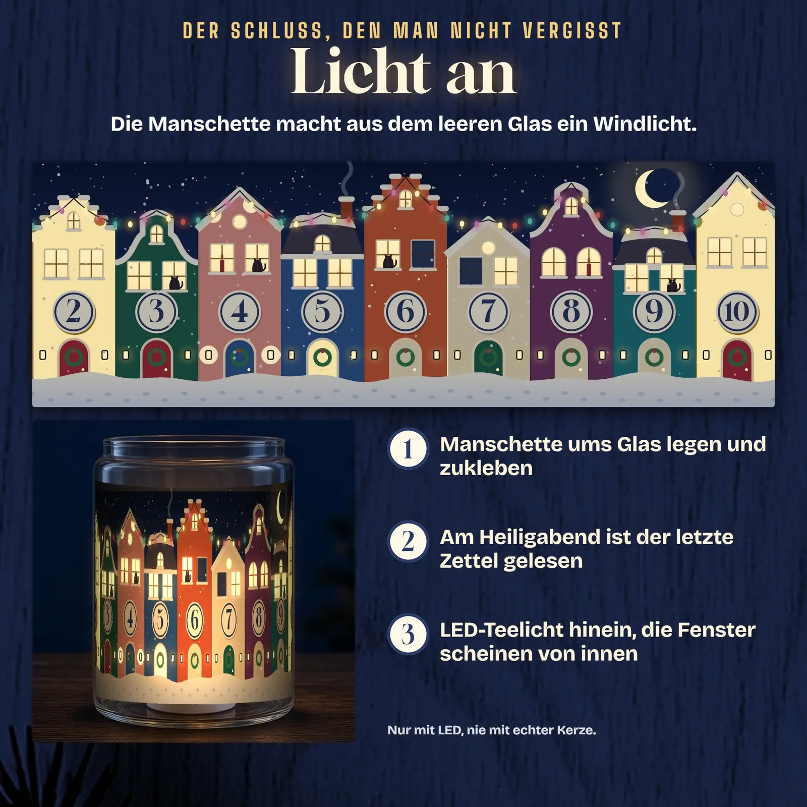 Adventskalender im Glas zum Ausdrucken – Das Lichterglas – Einblick 1