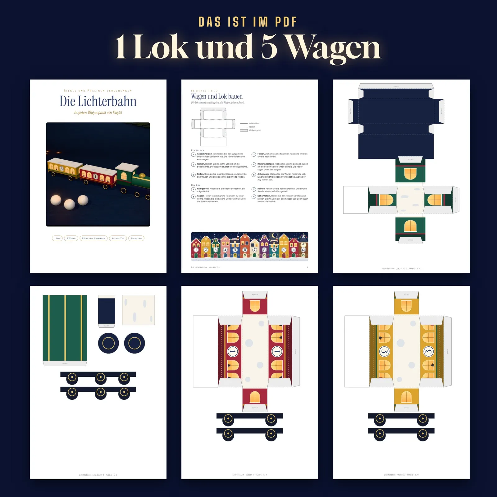 Papier-Zug-Geschenkbox zum Ausdrucken – Die Lichterbahn – Einblick 2