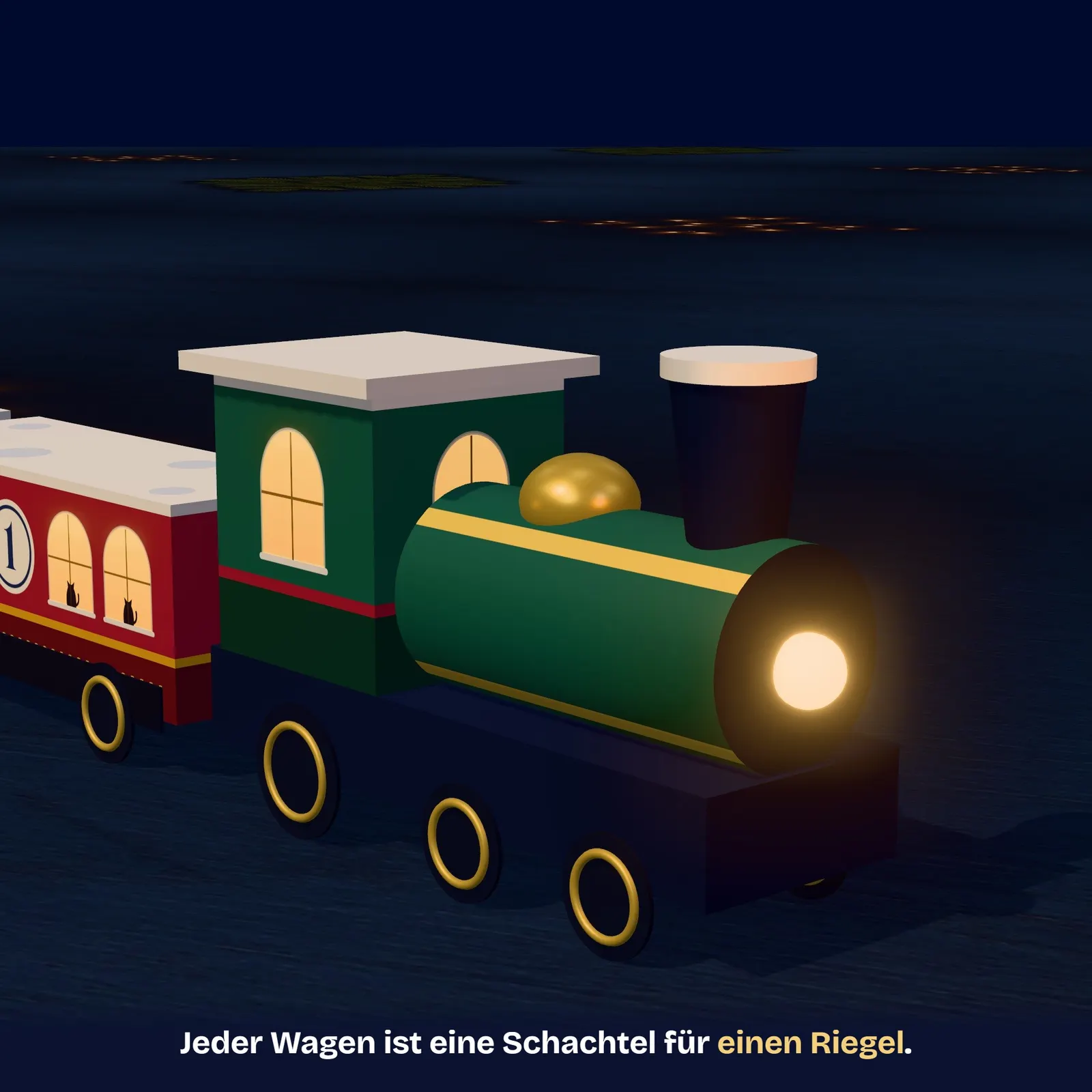 Papier-Zug-Geschenkbox zum Ausdrucken – Die Lichterbahn – Einblick 1
