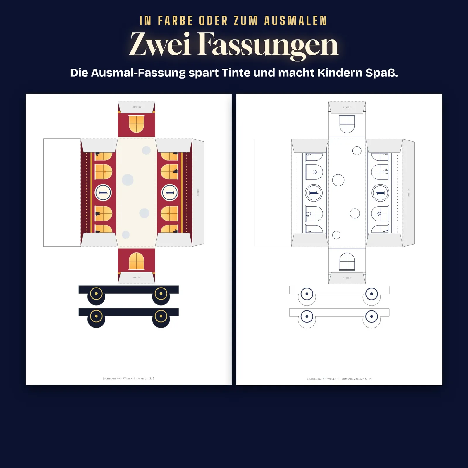 Papier-Zug-Geschenkbox zum Ausdrucken – Die Lichterbahn – Einblick 3