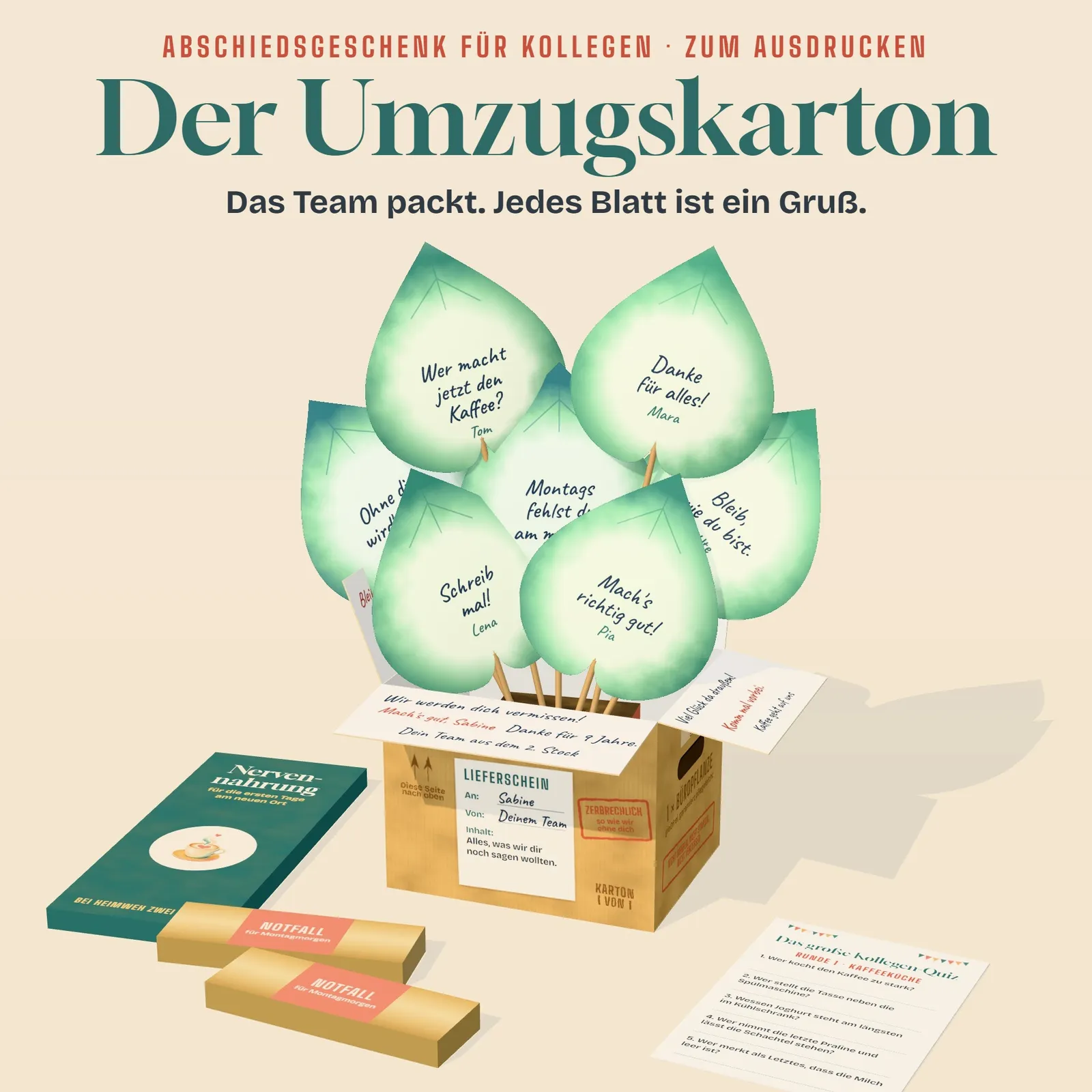 Abschiedsgeschenk für Kollegen zum Ausdrucken – Der Umzugskarton – Titelbild