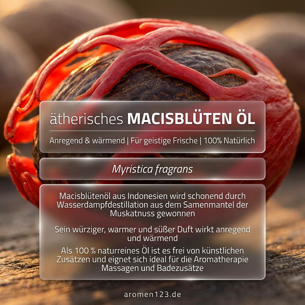 Macisblütenöl ätherisch - Würzig warmes Duftöl aus EU-Anbau Macisblütenöl ätherisch - Würzig warmes Duftöl aus EU-Anbau