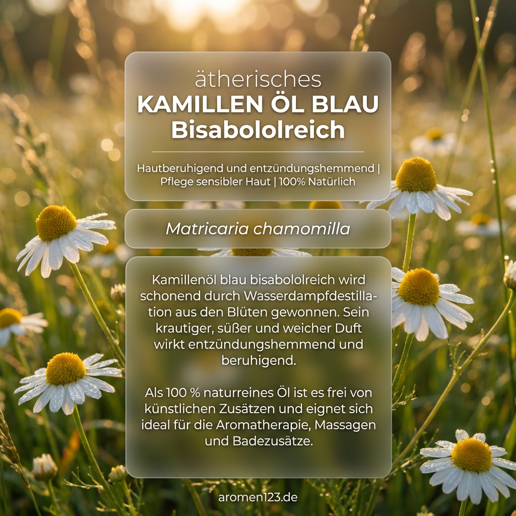Ätherisches Kamillenöl blau bisabololreich - Premium Qualität aus Matricaria chamomilla Ätherisches Kamillenöl blau bisabololreich - Premium Qualität aus Matricaria chamomilla
