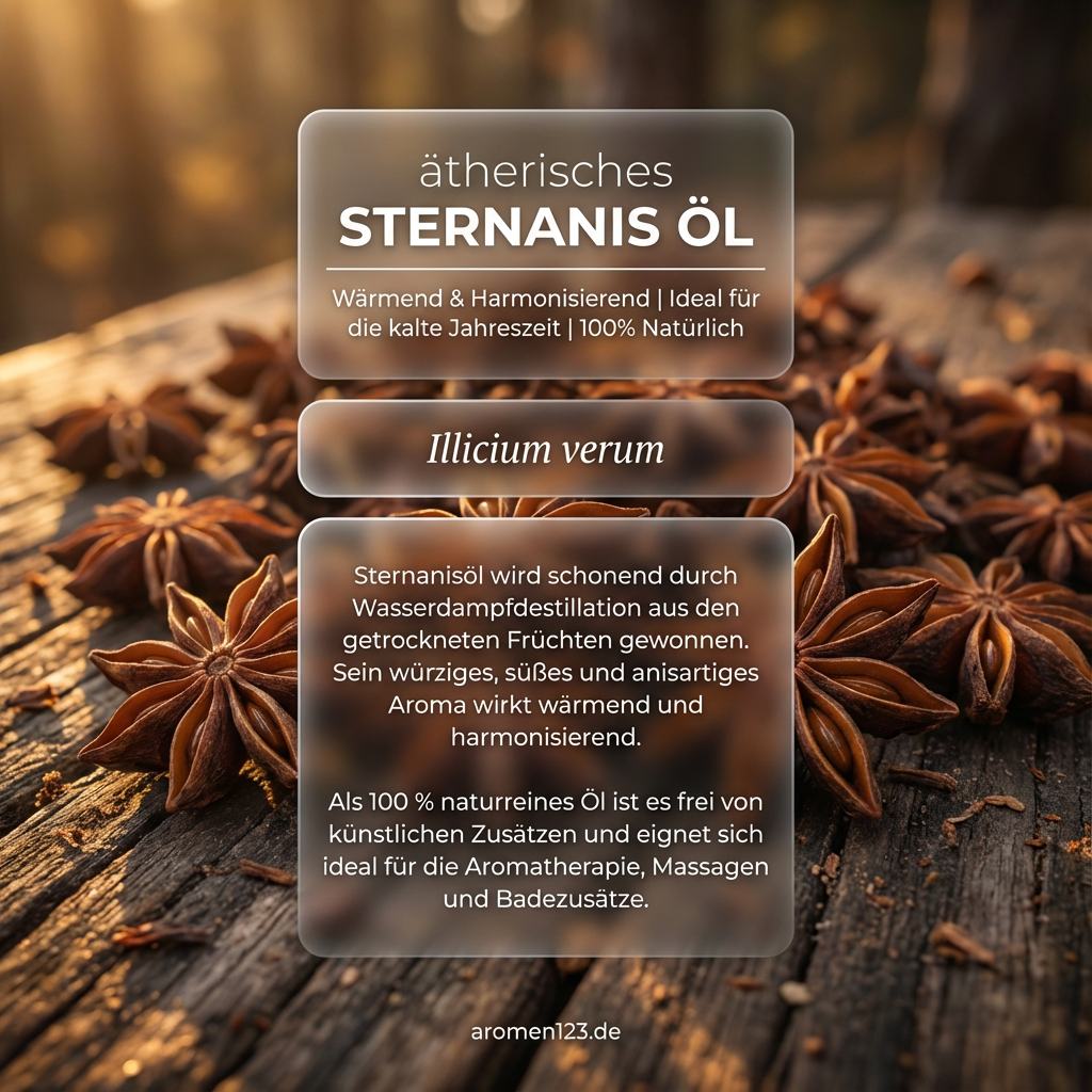 Ätherisches Sternanisöl - Illicium verum aus EU, würzig-süß, Herznote für Aromatherapie Ätherisches Sternanisöl - Illicium verum aus EU, würzig-süß, Herznote für Aromatherapie